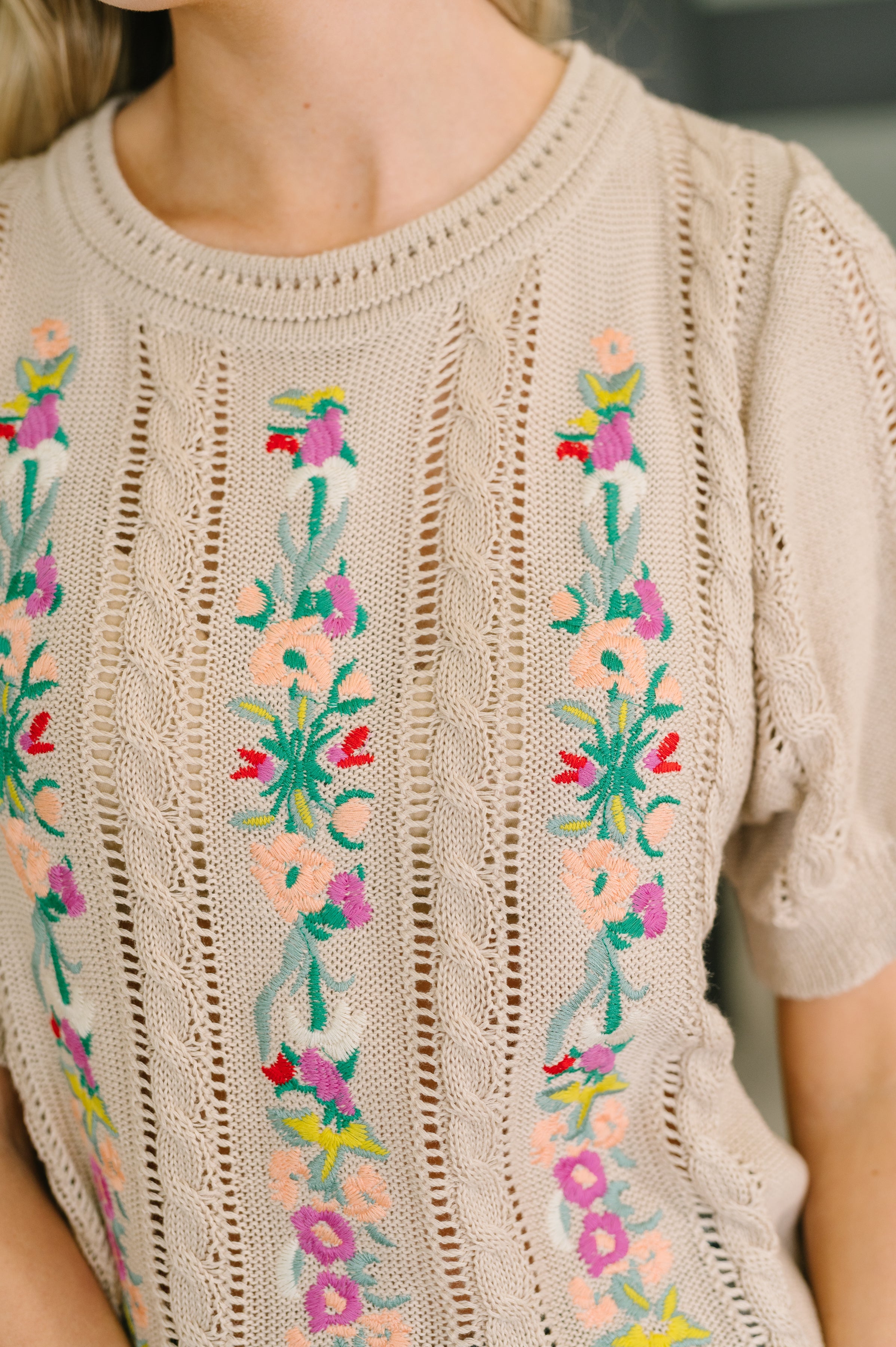Feel so Fine Embroidered Knit Top T-Shirt Ave Shops- Tilden Co.