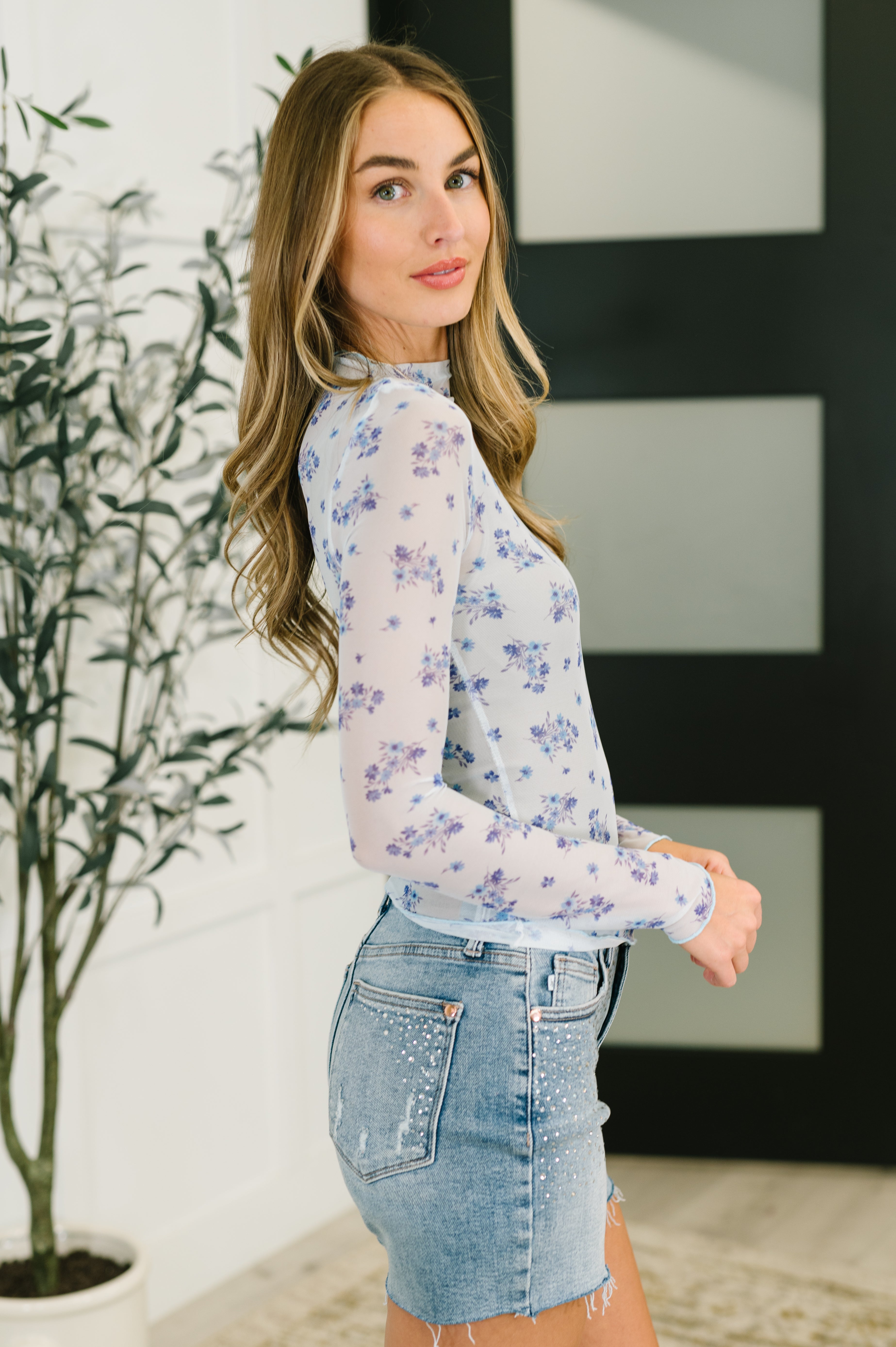 Flirty by Nature Mesh Layering Top in Light Blue Womens Ave Shops- Tilden Co.