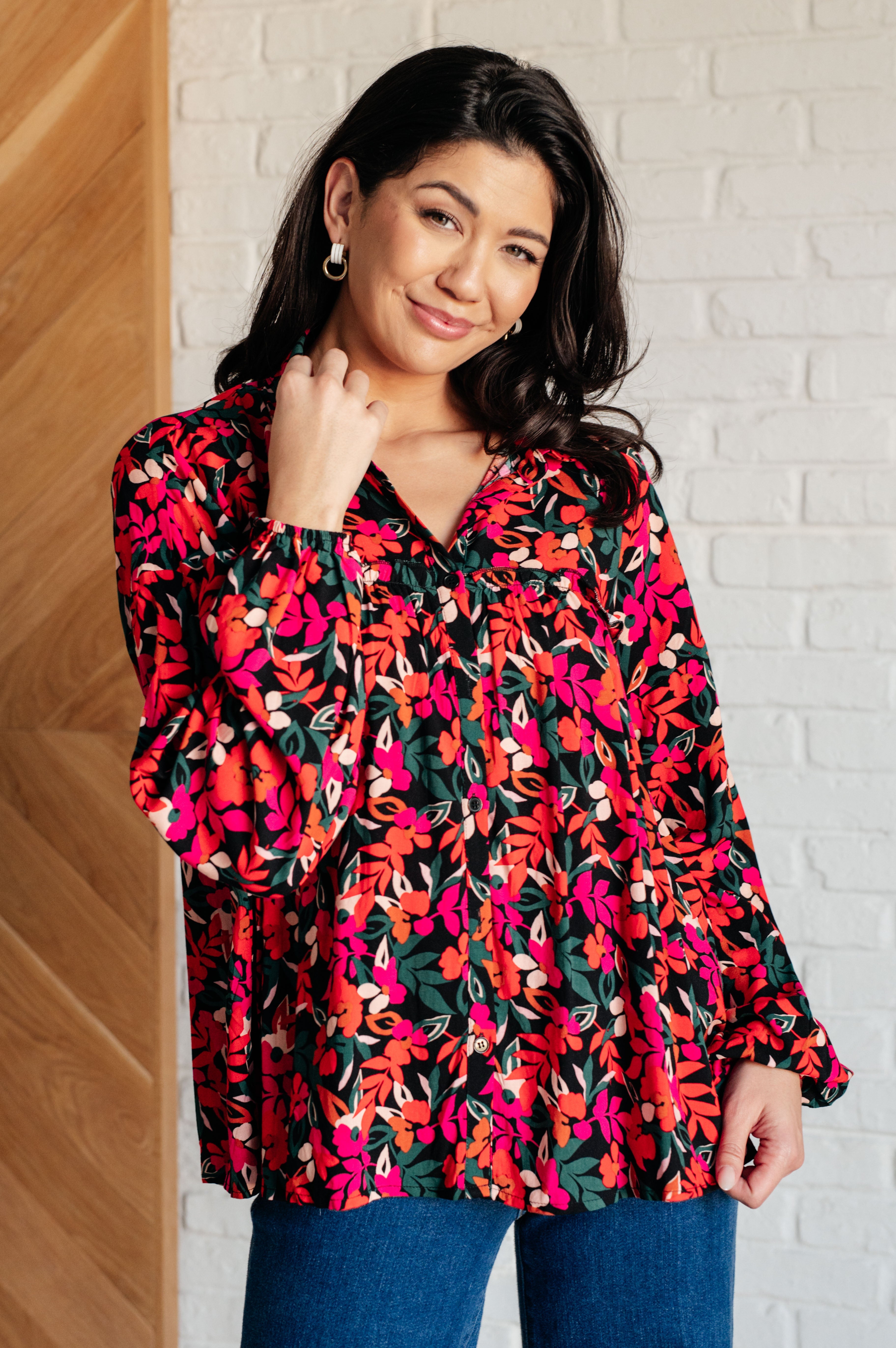 Francophile Ruffle Detail Button Up Blouses Ave Shops- Tilden Co.