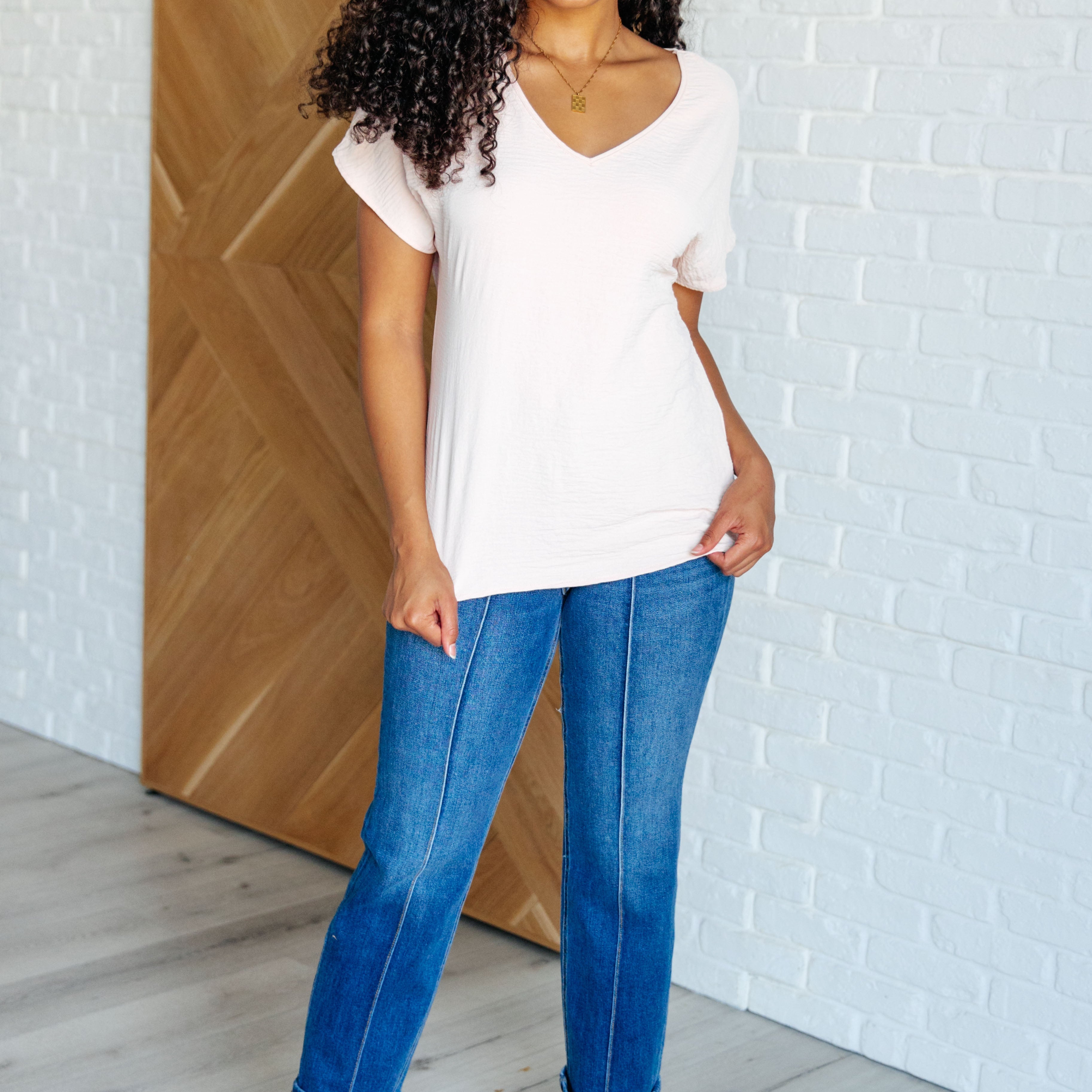 Frequently Asked Questions V-Neck Top in Blush Tops Ave Shops- Tilden Co.