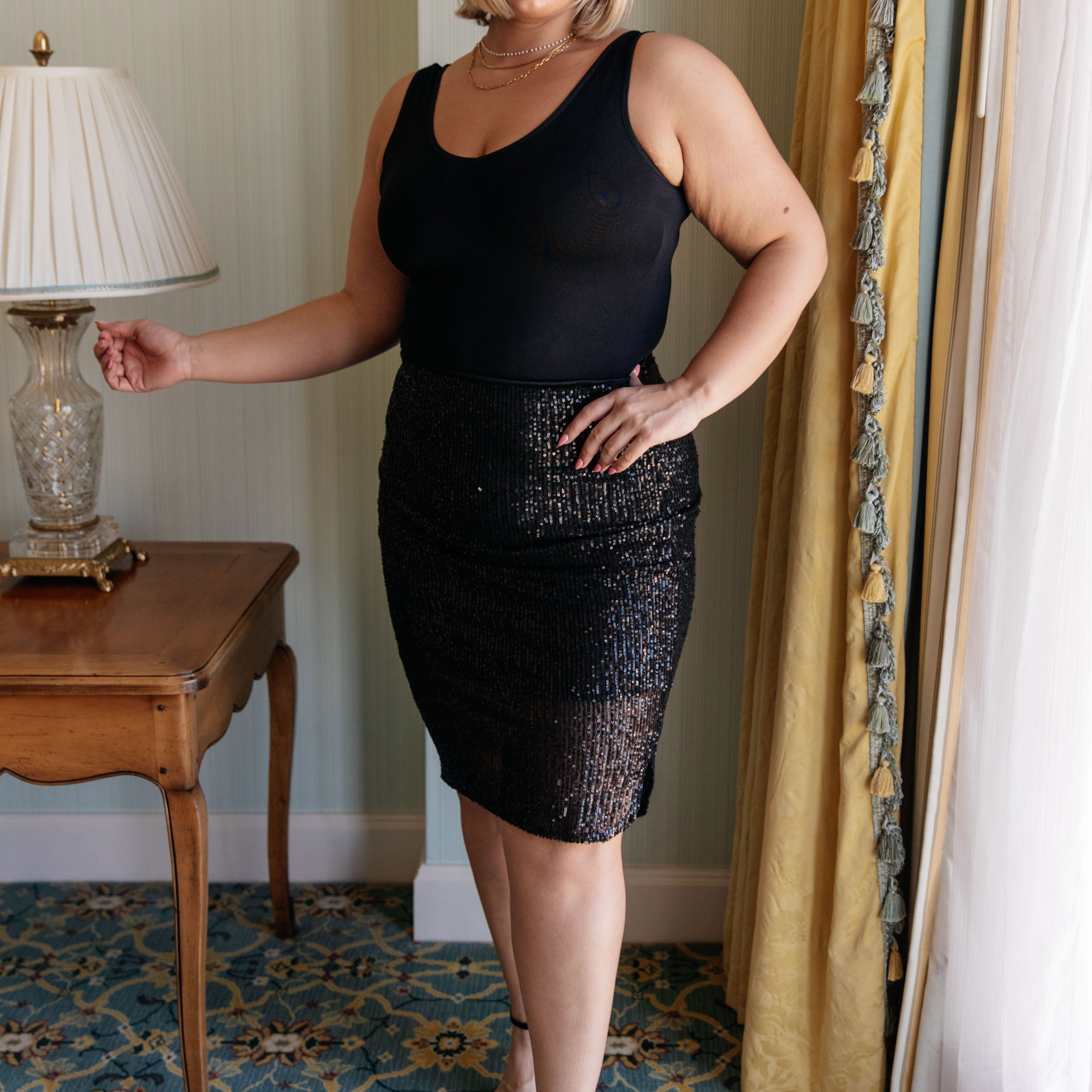 Gilded Age Sequin Skirt in Black Bottoms Ave Shops- Tilden Co.