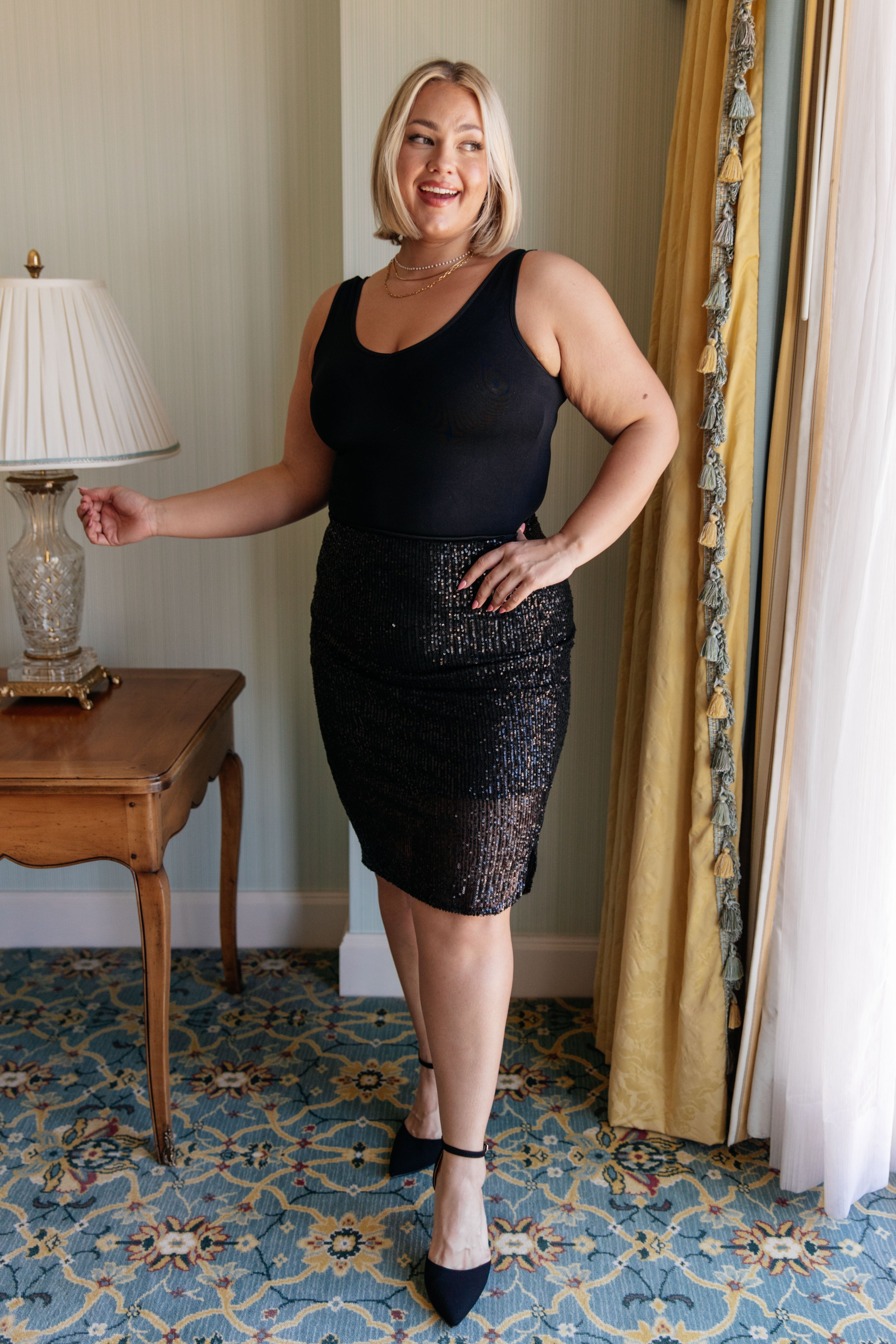 Gilded Age Sequin Skirt in Black Bottoms Ave Shops- Tilden Co.