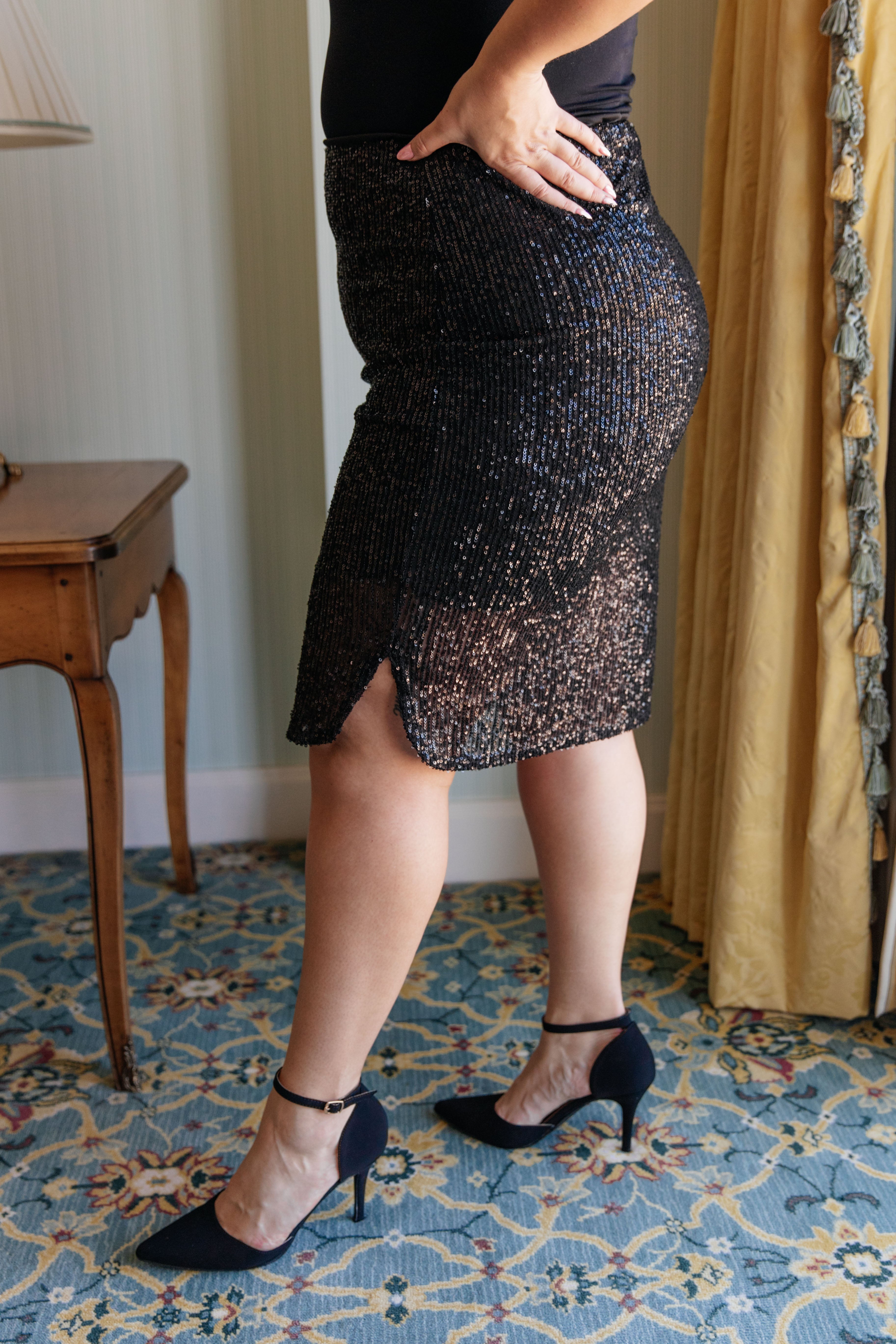 Gilded Age Sequin Skirt in Black Bottoms Ave Shops- Tilden Co.