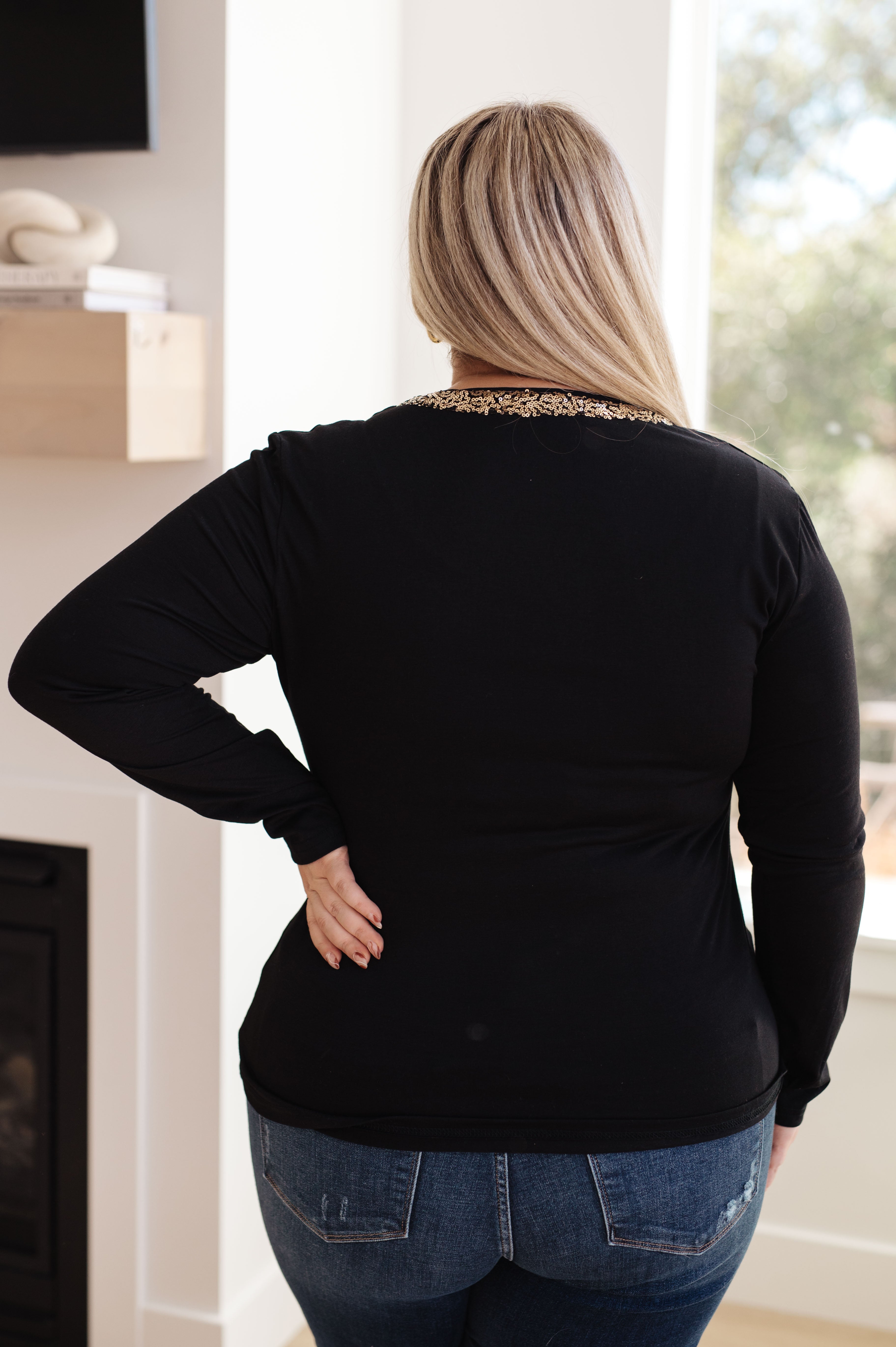 Glitter Lining Long Sleeve V-Neck Top Tops Ave Shops- Tilden Co.