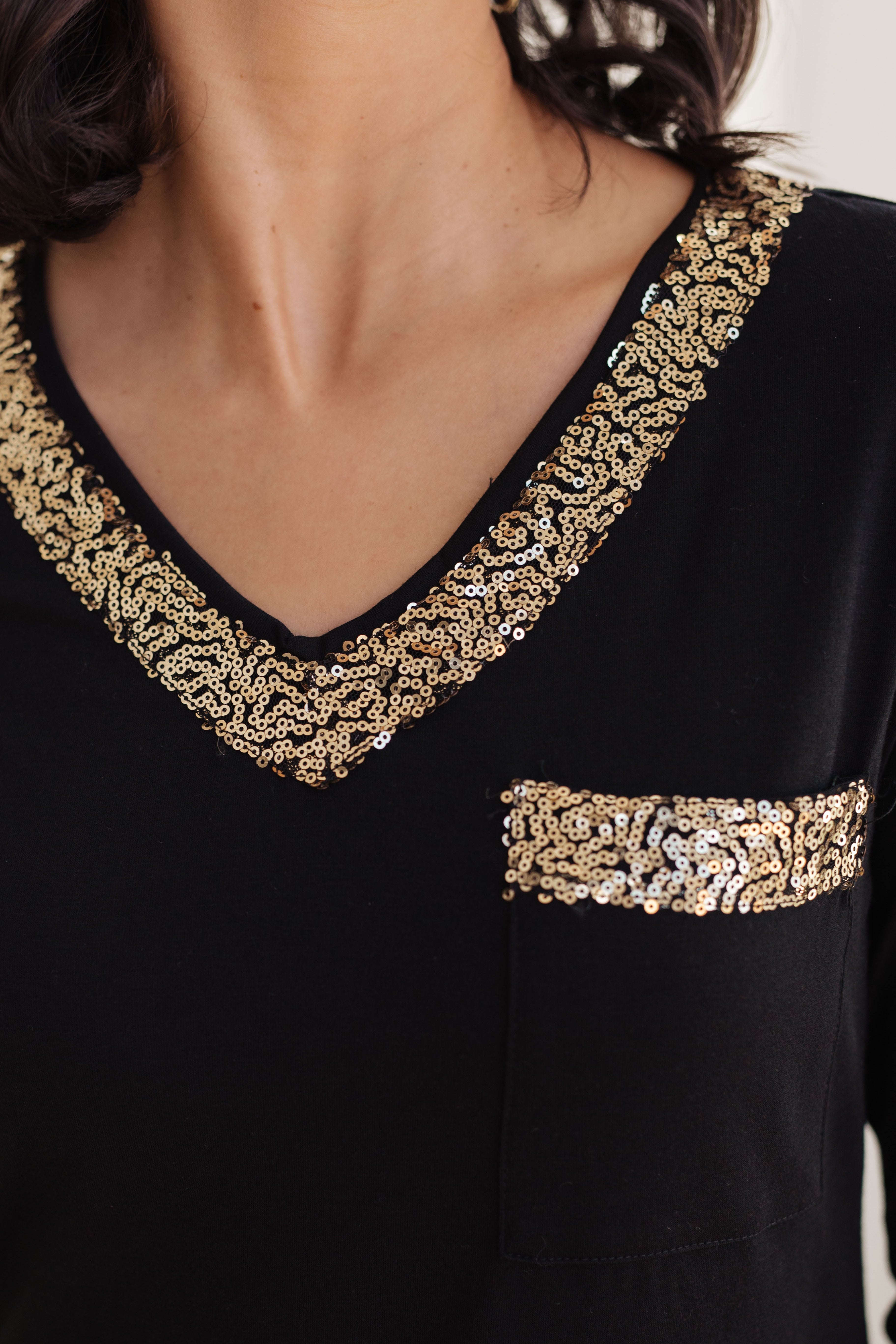 Glitter Lining Long Sleeve V-Neck Top Tops Ave Shops- Tilden Co.