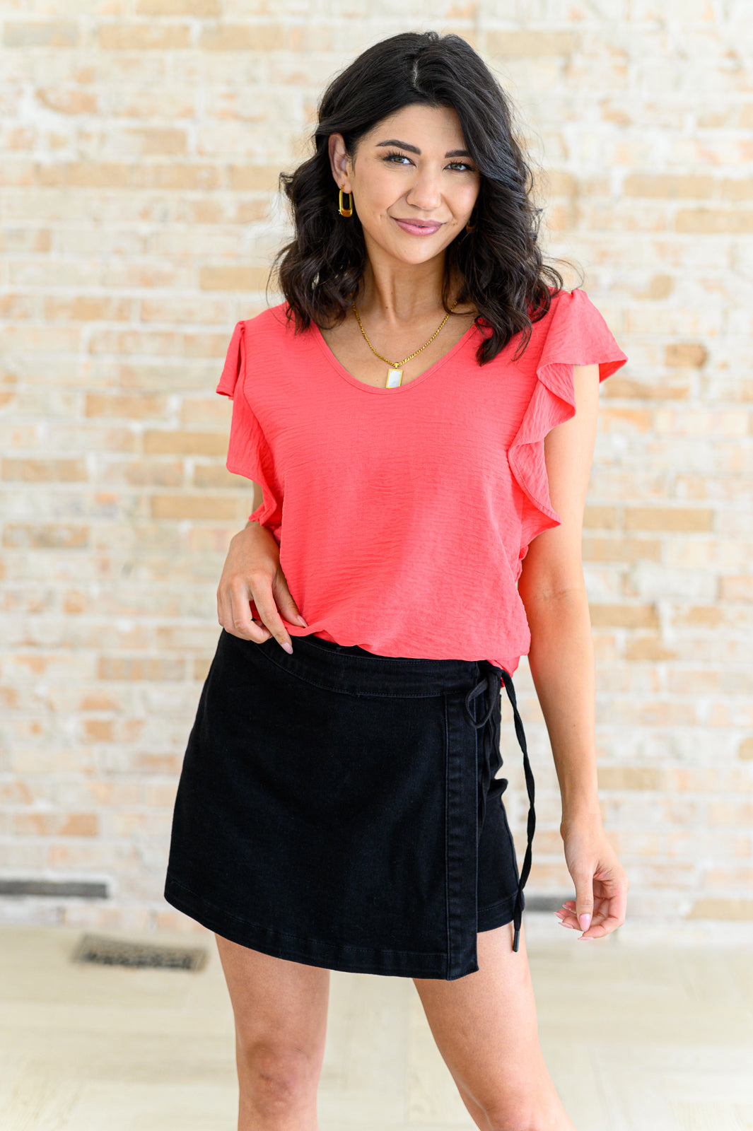 Got Me Cornered V Neck Ruffle Sleeve Top Tops Ave Shops- Tilden Co.