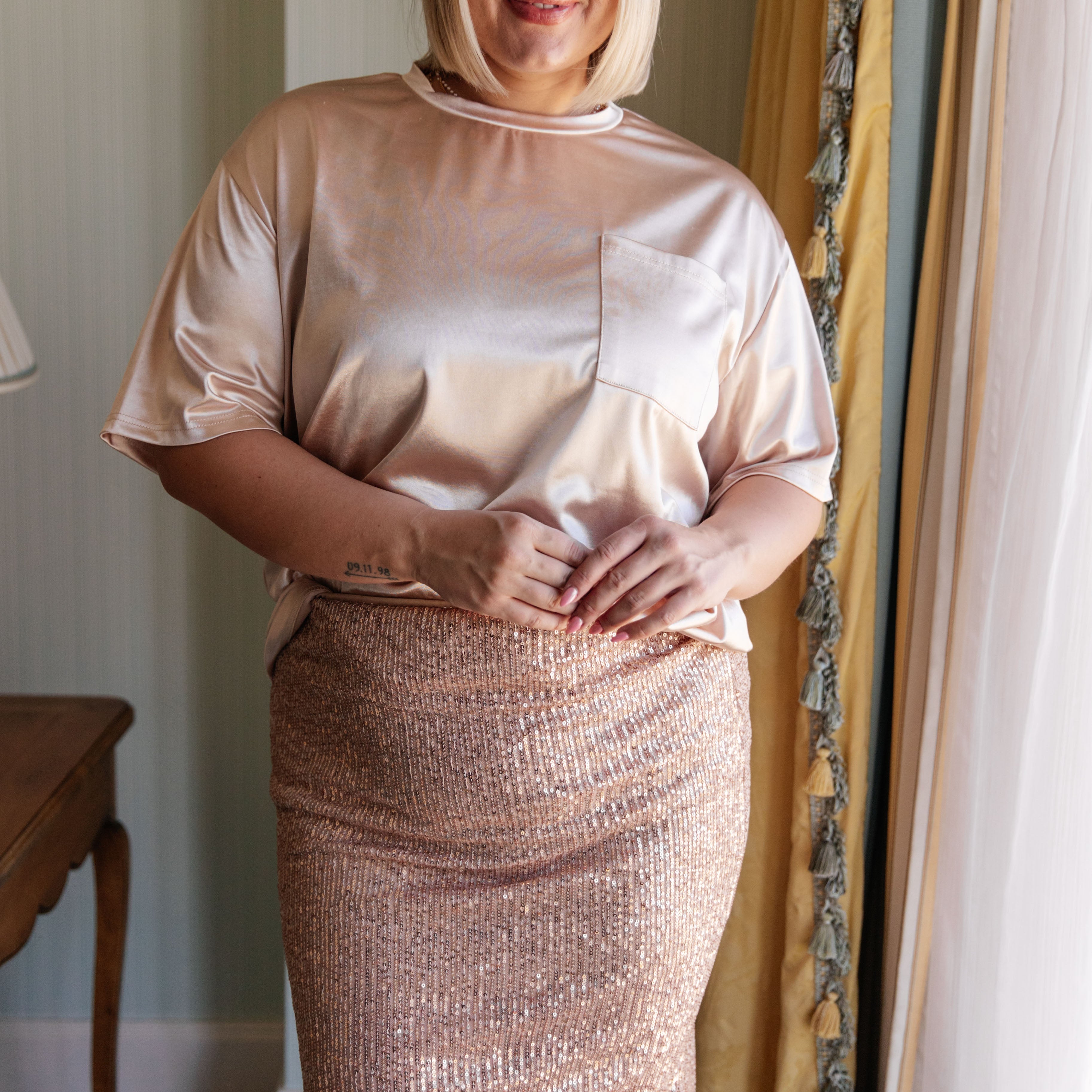 Gilded Age Sequin Skirt in Champagne Bottoms Ave Shops- Tilden Co.