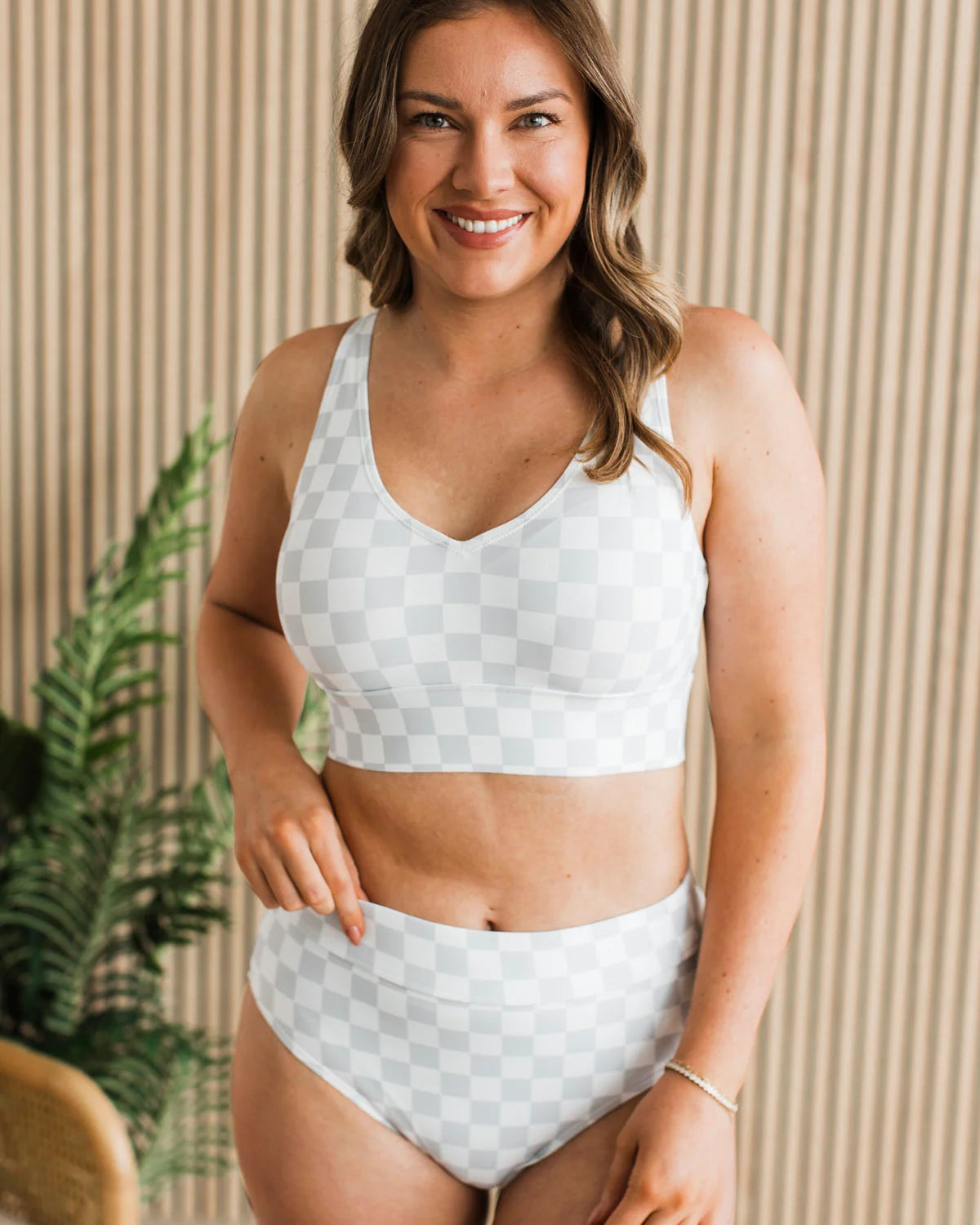 Grey & White Checkered Swim Top Swim Crop Top Mack and Mal- Tilden Co.