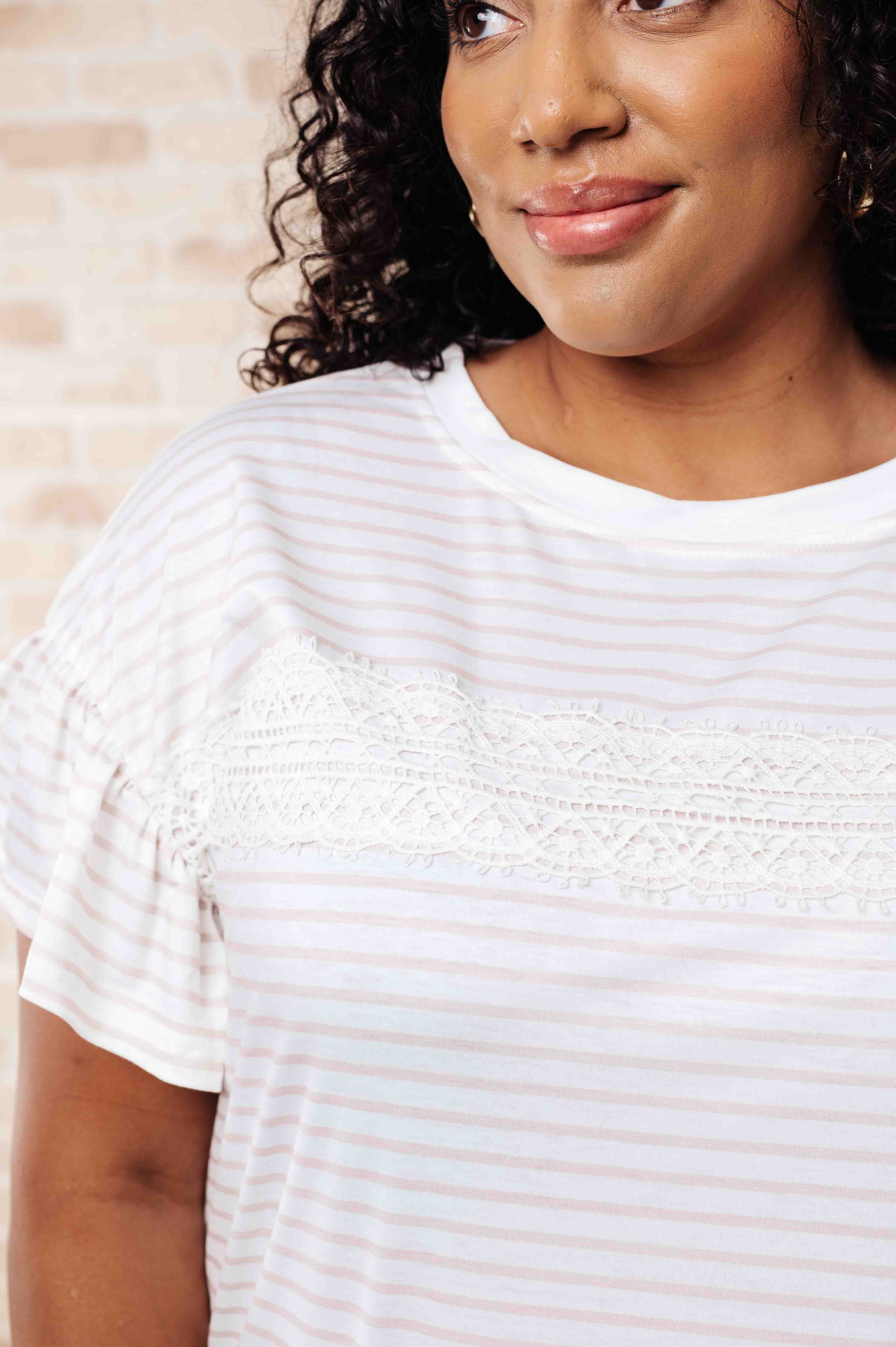 Hand to Hold Lace Detail Striped Top Tops Ave Shops- Tilden Co.