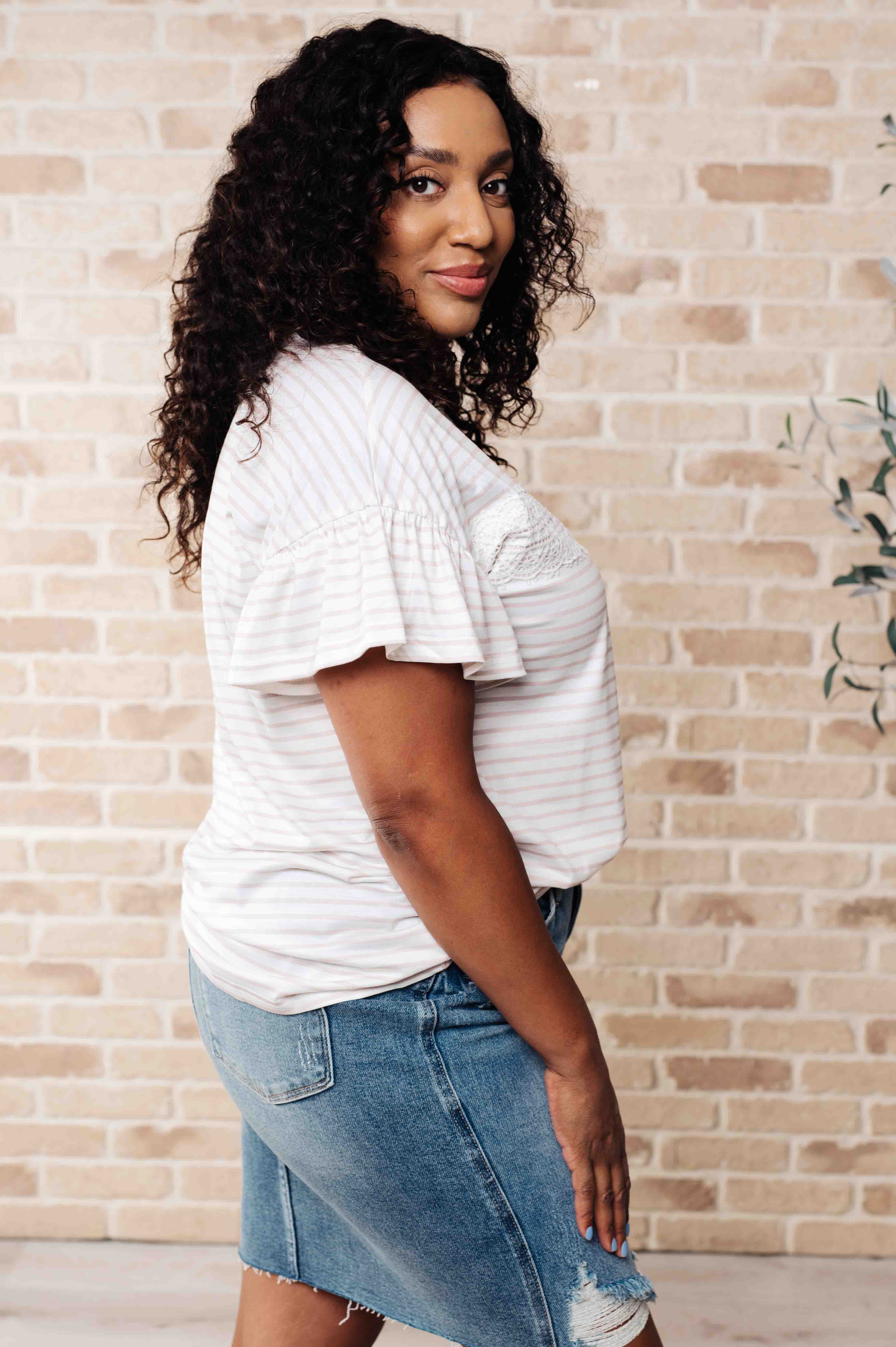 Hand to Hold Lace Detail Striped Top Tops Ave Shops- Tilden Co.