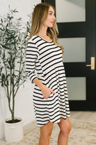 Haute Mess Scooped Hem Casual Dress in Black and White Striped Womens Ave Shops- Tilden Co.