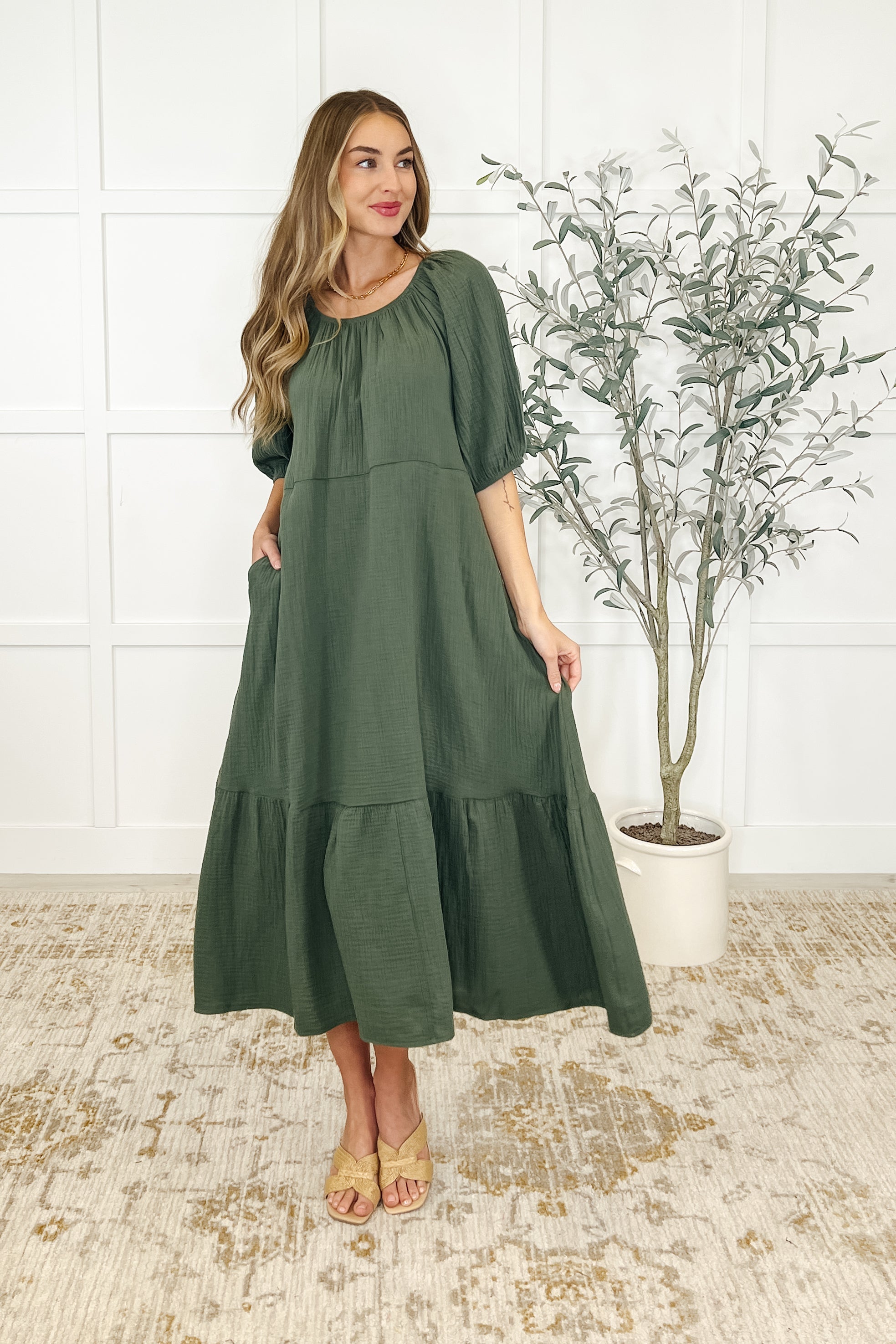 Hazel Dress in Dusty Pine Womens Ave Shops- Tilden Co.