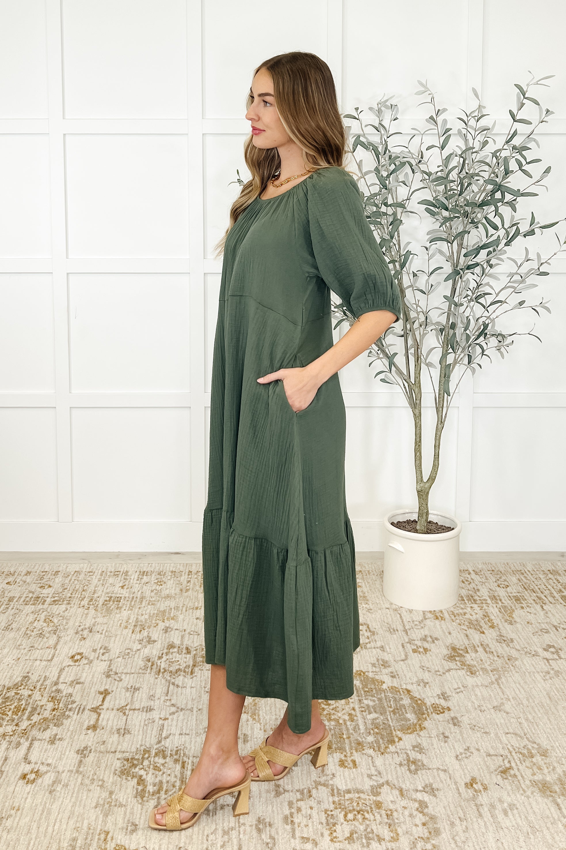 Hazel Dress in Dusty Pine Womens Ave Shops- Tilden Co.