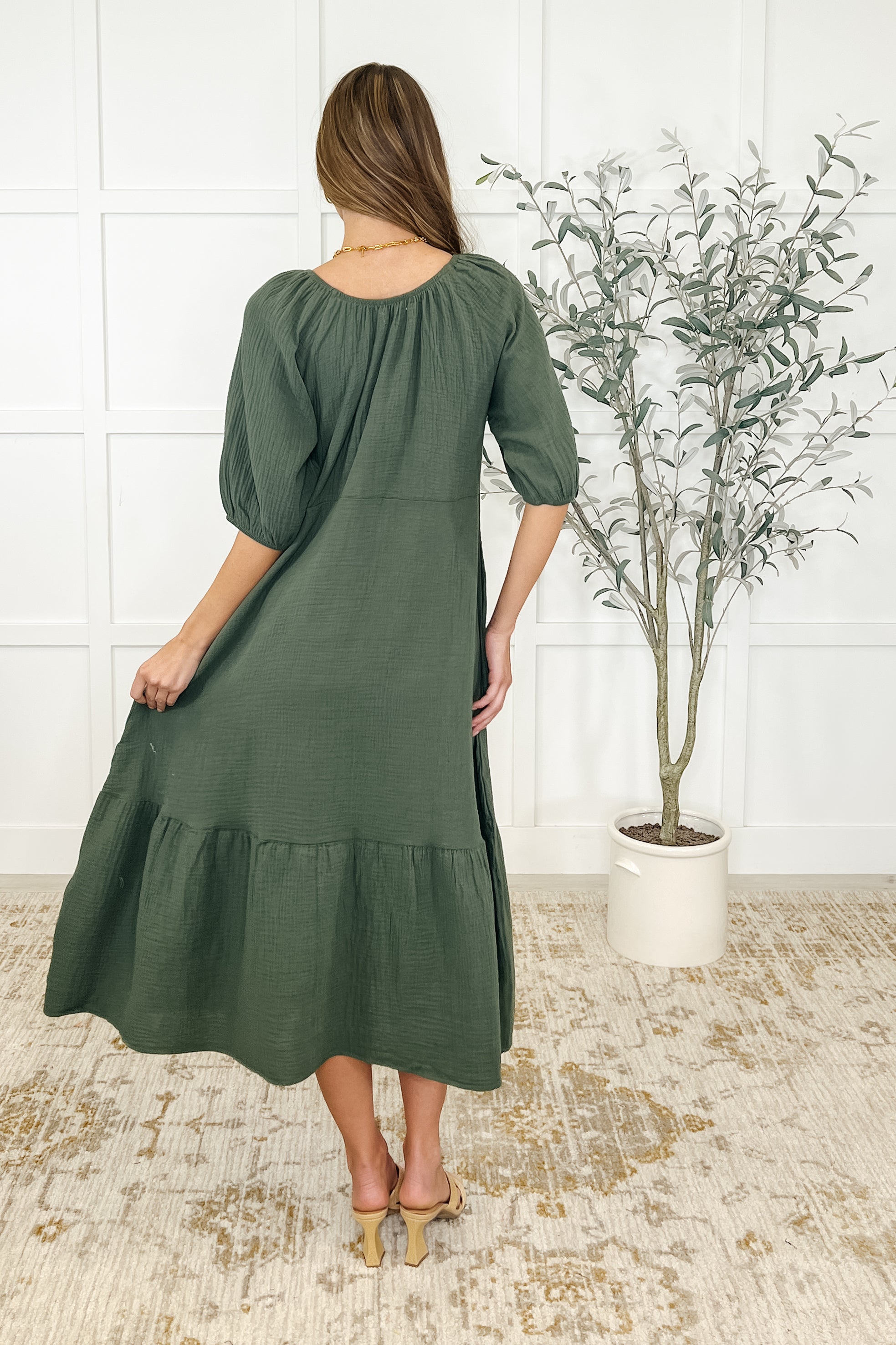Hazel Dress in Dusty Pine Womens Ave Shops- Tilden Co.