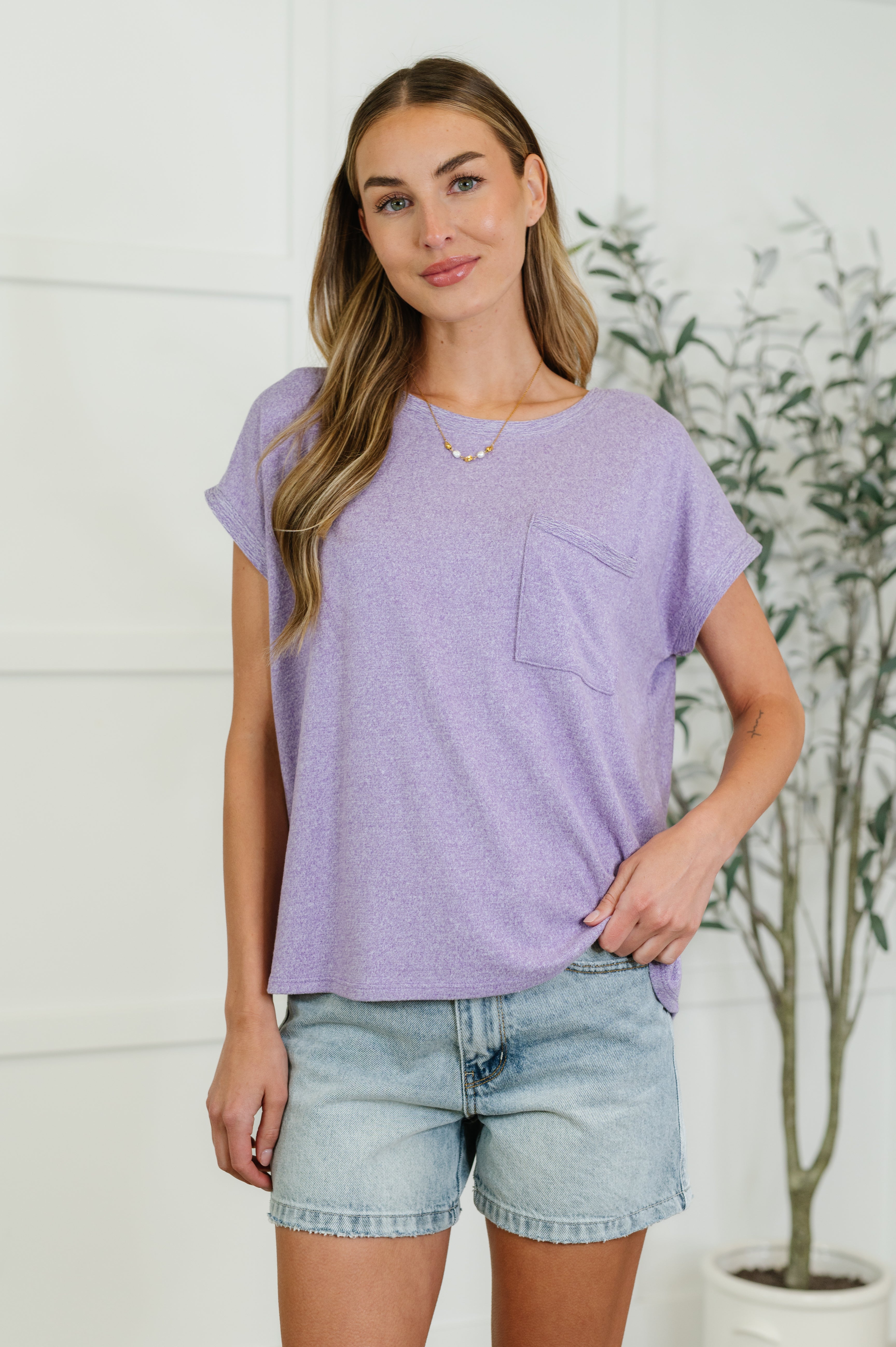 Heathered Harmony Basic Tee in Lavender Womens Ave Shops- Tilden Co.