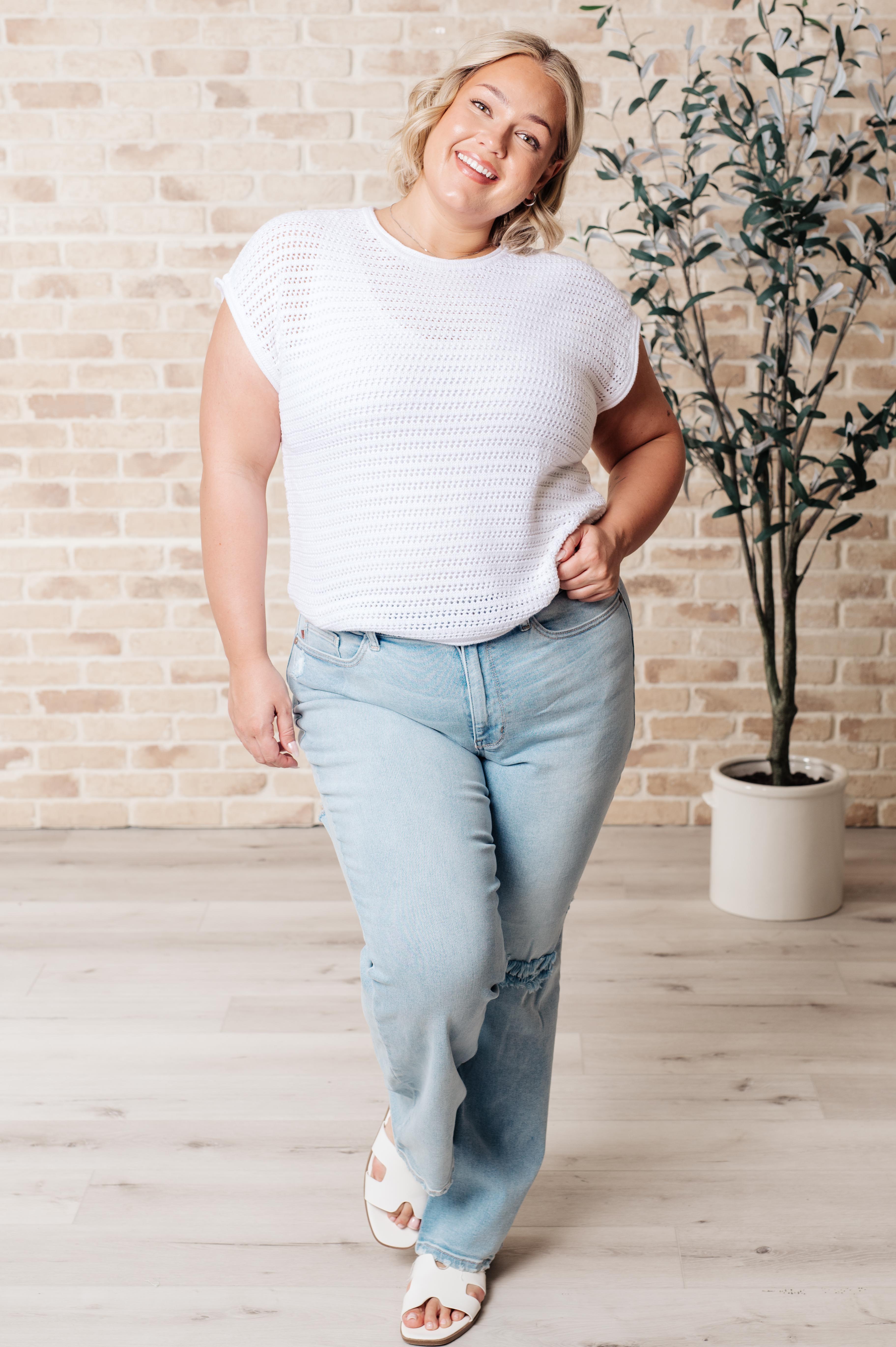 Here for More Open Knit Cap Sleeve Sweater Tops Ave Shops- Tilden Co.