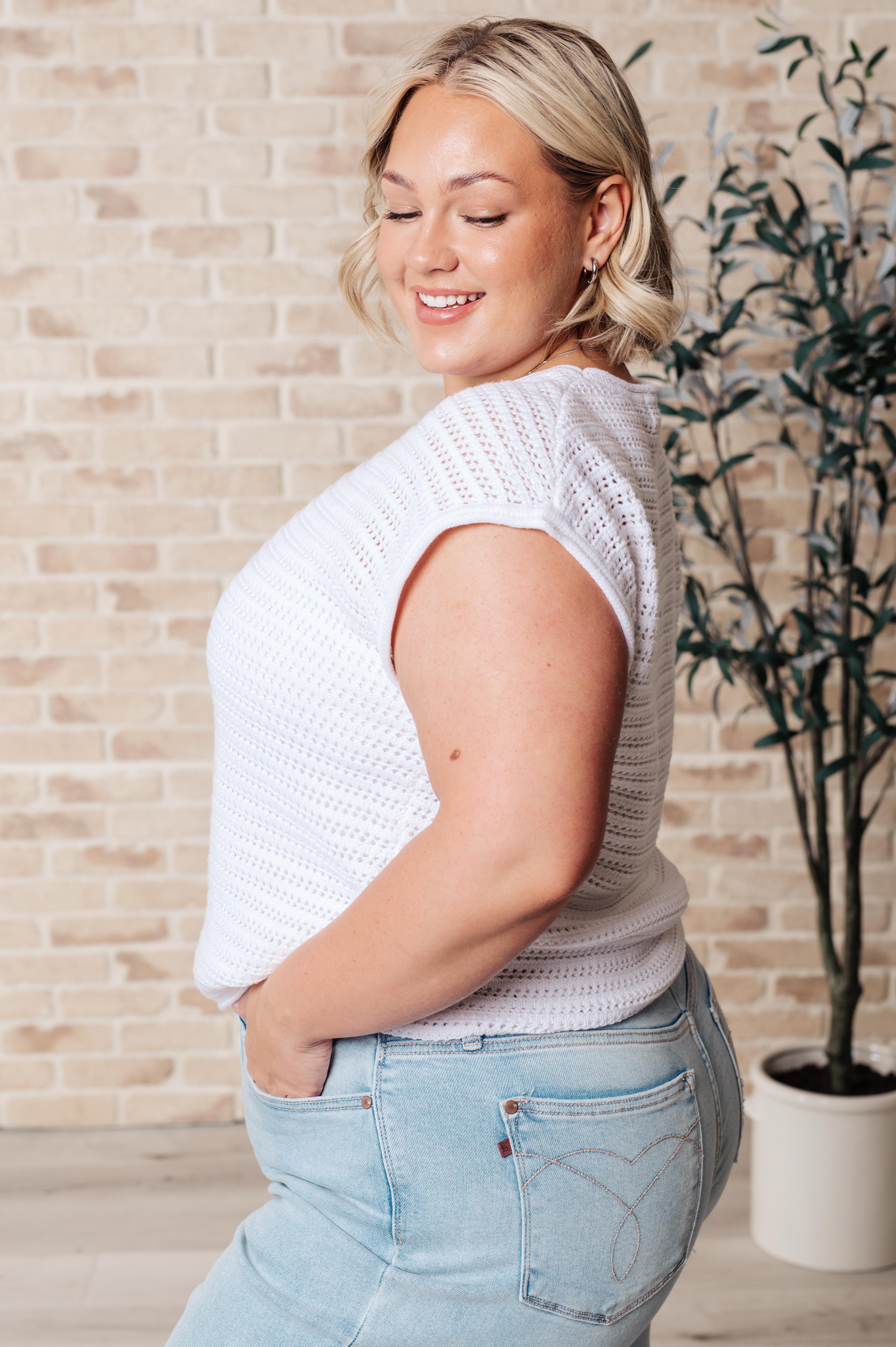 Here for More Open Knit Cap Sleeve Sweater Tops Ave Shops- Tilden Co.