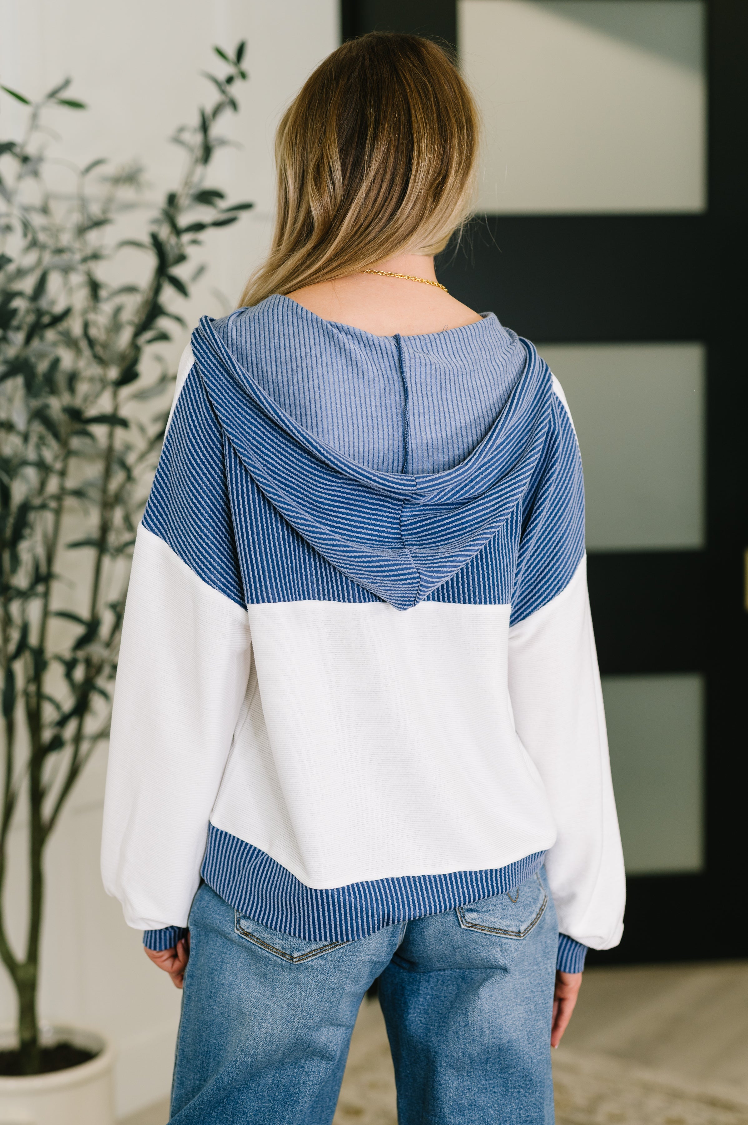 Here for Now Color Block Hoodie in Blue Womens Ave Shops- Tilden Co.