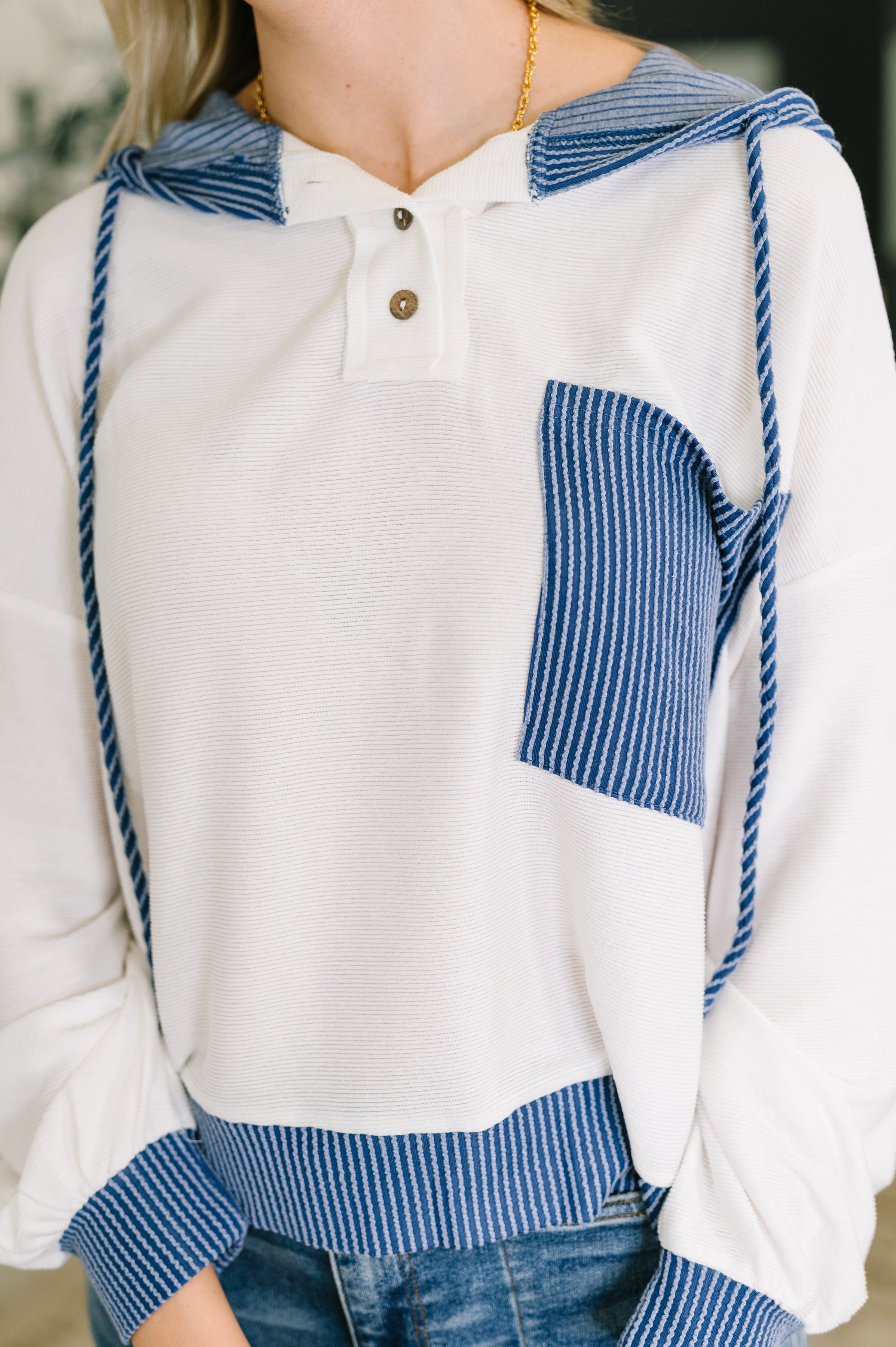 Here for Now Color Block Hoodie in Blue Womens Ave Shops- Tilden Co.
