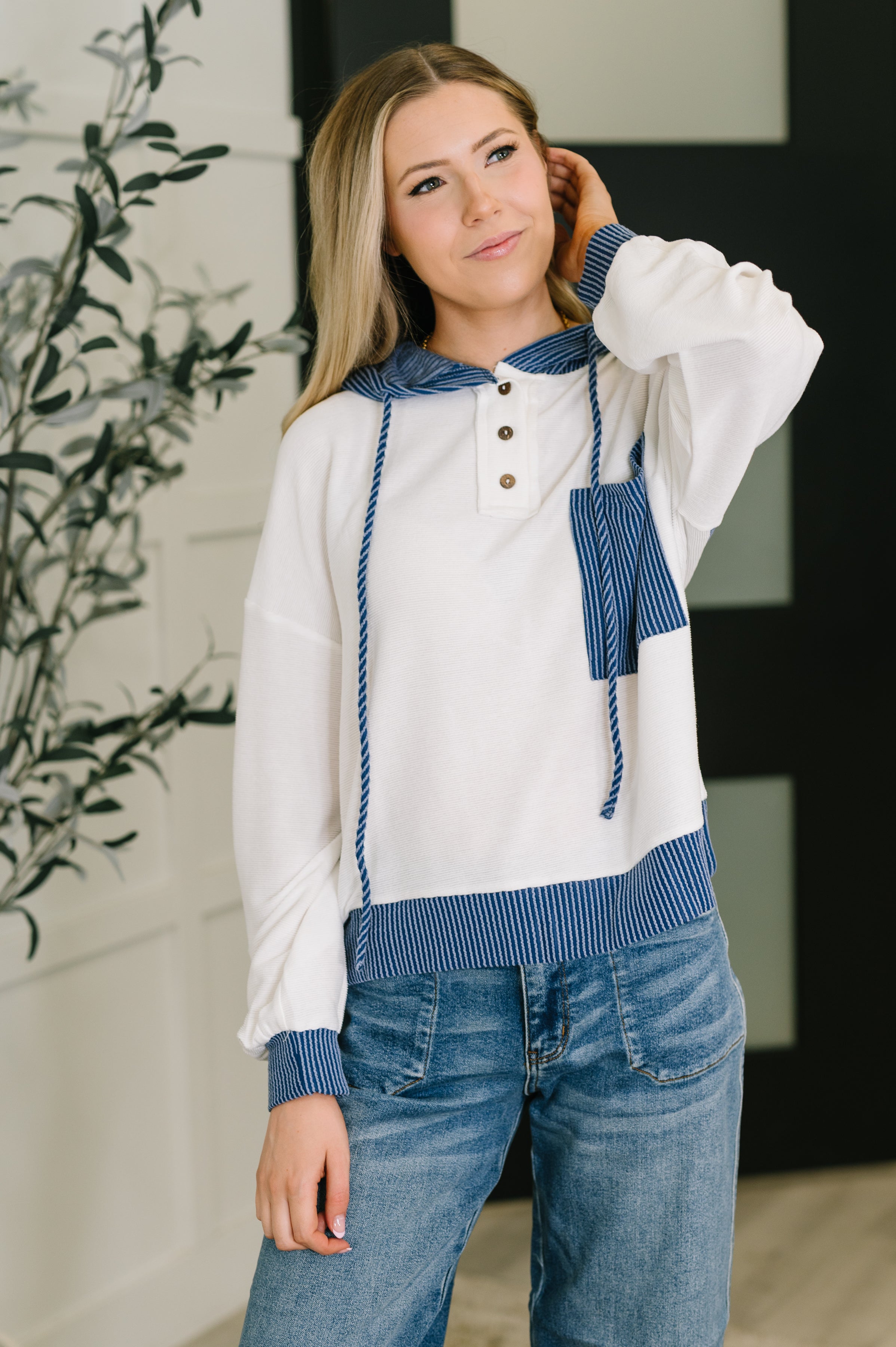 Here for Now Color Block Hoodie in Blue Womens Ave Shops- Tilden Co.