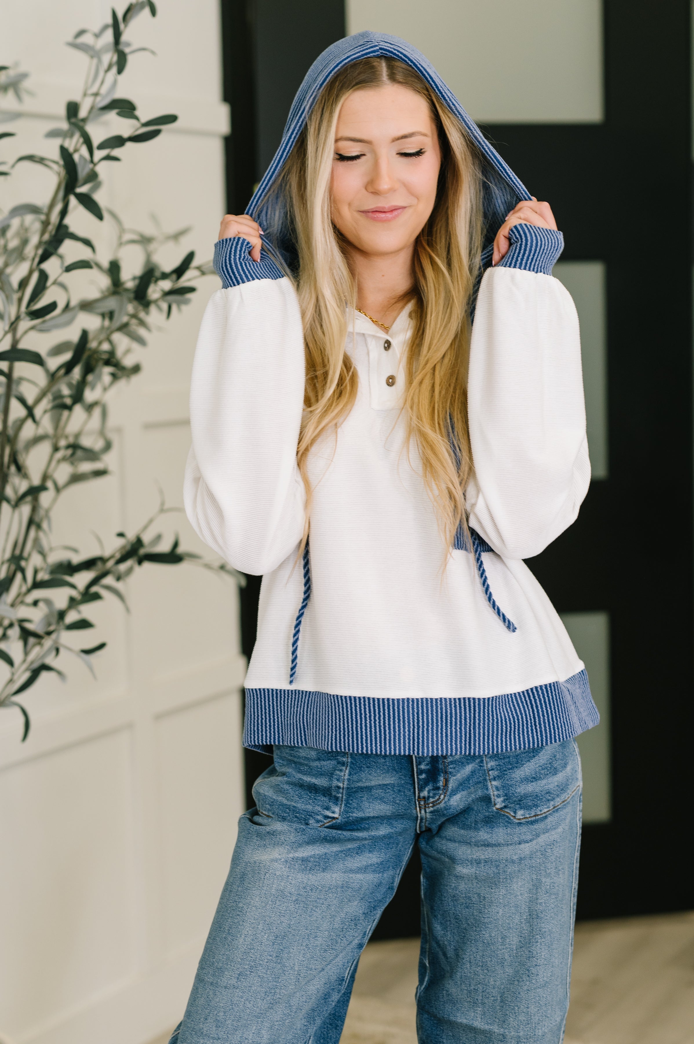 Here for Now Color Block Hoodie in Blue Womens Ave Shops- Tilden Co.
