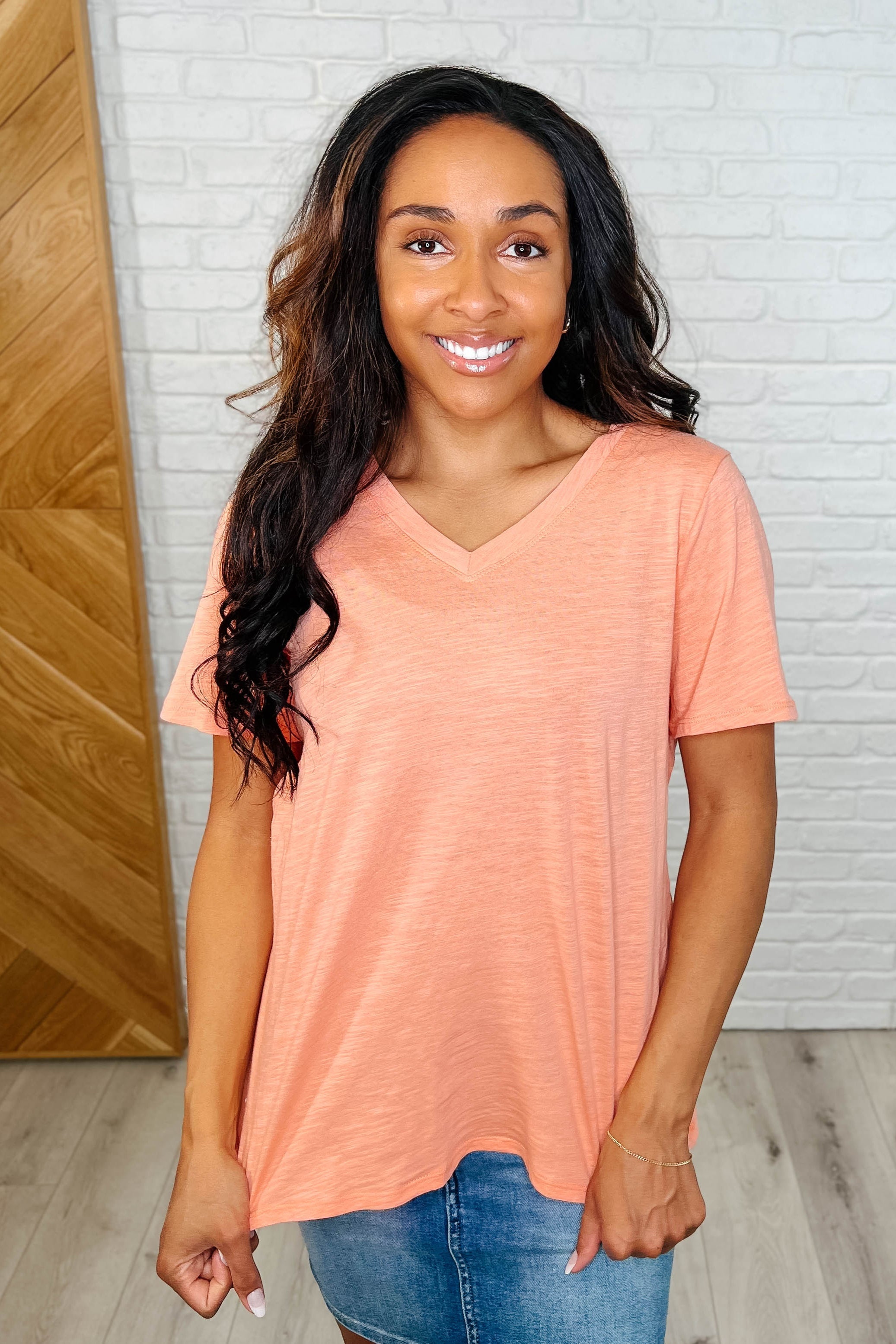 I Don't Have to Choose V-Neck Tee in Apricot Ice Womens Ave Shops- Tilden Co.