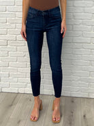 Fallon Mid Rise Adjustable Waist Raw Hem Skinny Jeans Womens Ave Shops- Tilden Co.