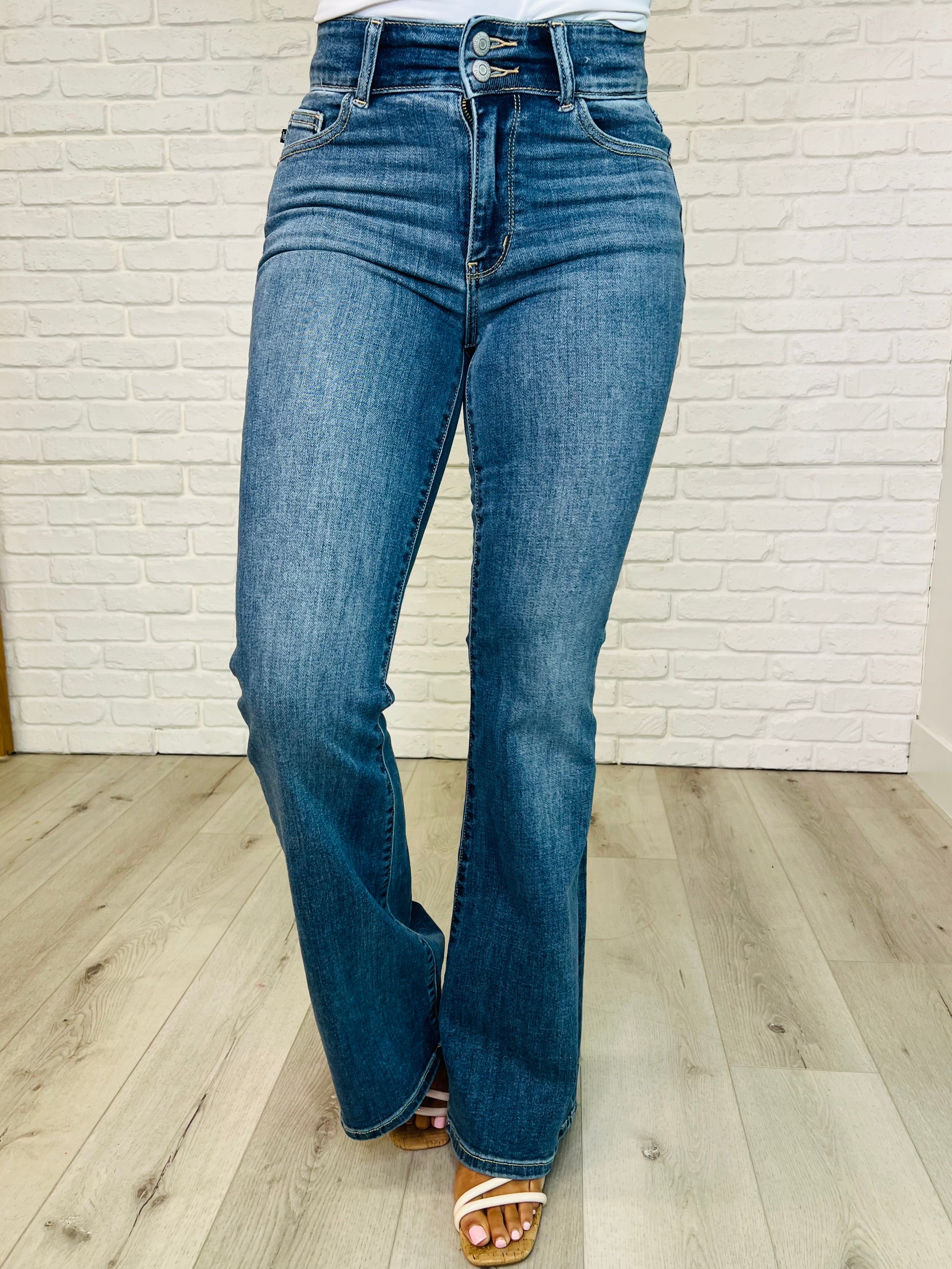 Ariana High Rise Double Button Waistband Flare Jeans Womens Ave Shops- Tilden Co.
