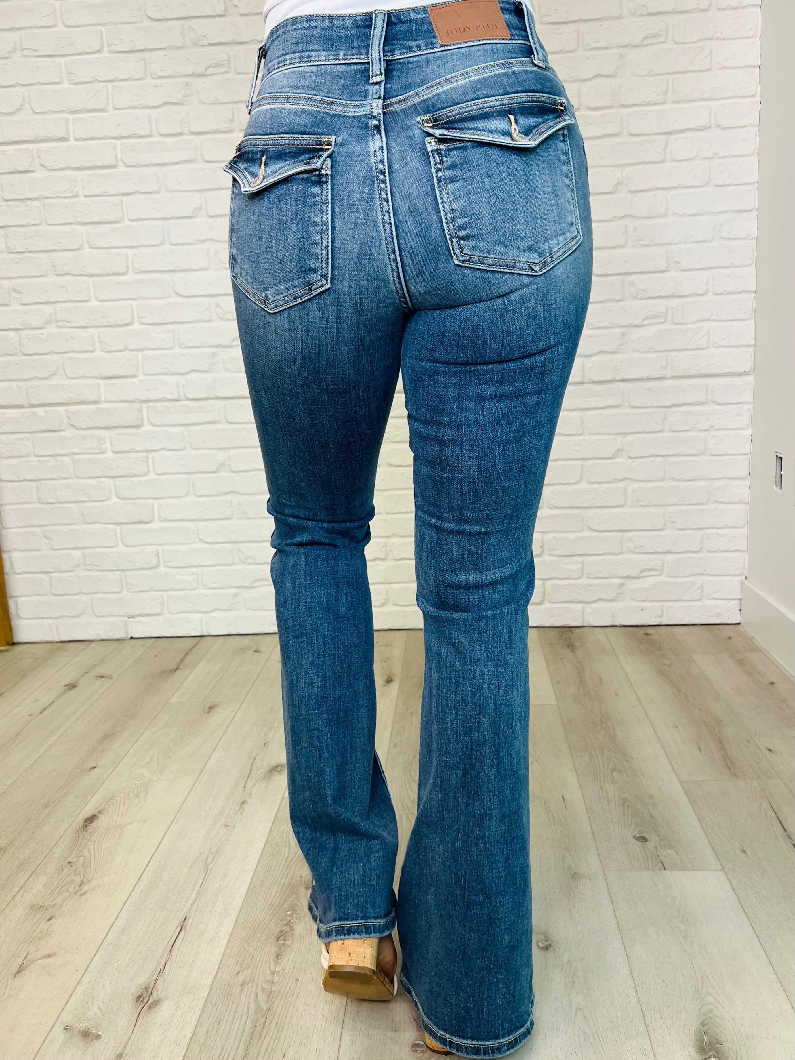 Ariana High Rise Double Button Waistband Flare Jeans Womens Ave Shops- Tilden Co.
