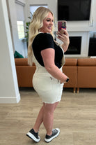 Anna High Rise Garment Dyed Cutoff Shortalls in Ecru Denim Ave Shops- Tilden Co.