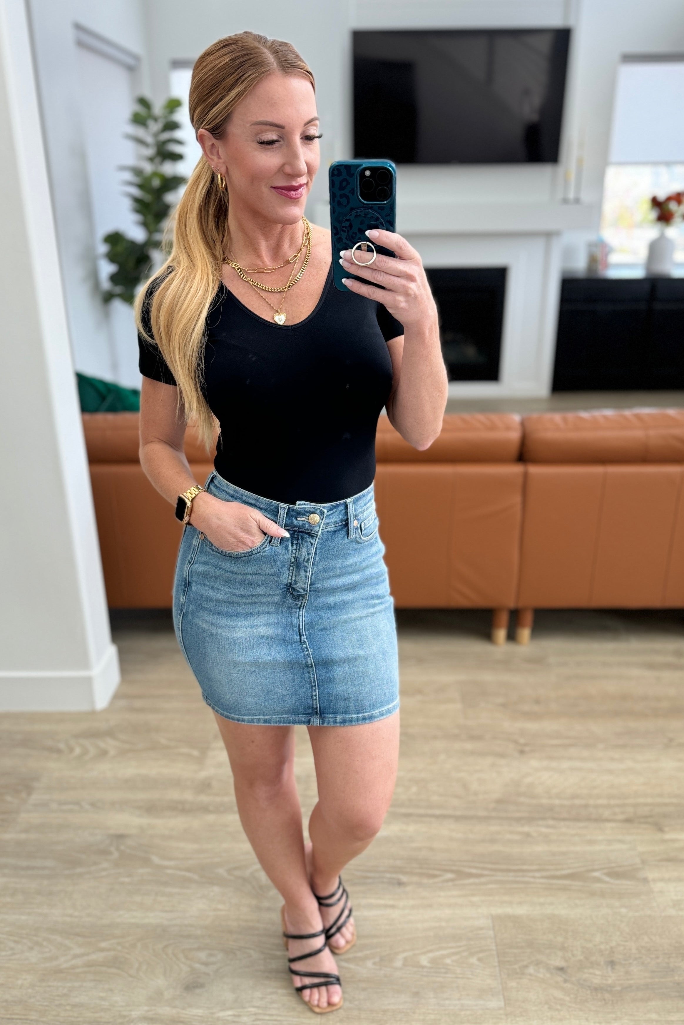 Haley High Rise Control Top Skirt Denim Ave Shops- Tilden Co.