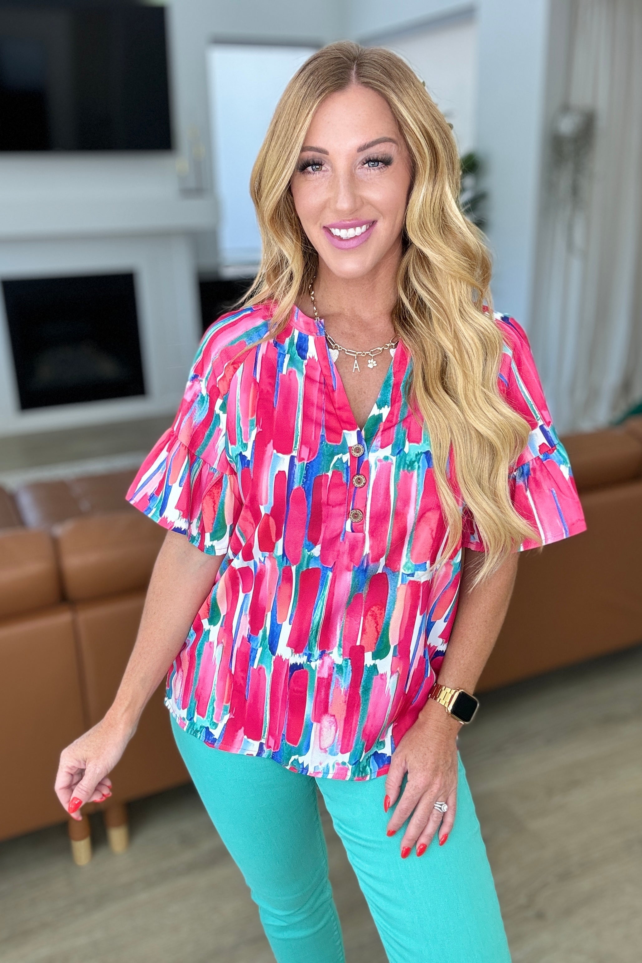 Art Exhibit V-Neck Blouse Tops Ave Shops- Tilden Co.