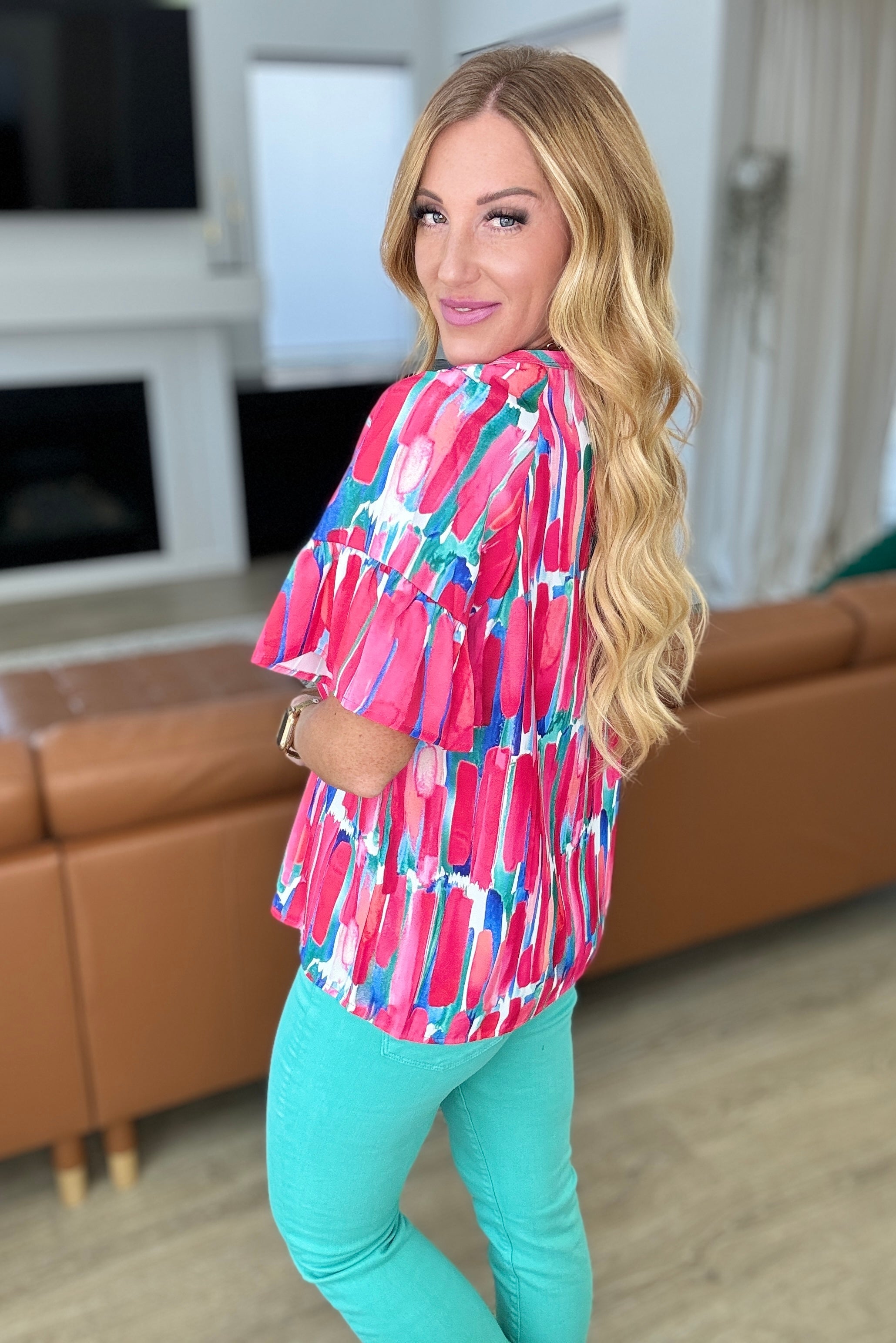 Art Exhibit V-Neck Blouse Tops Ave Shops- Tilden Co.