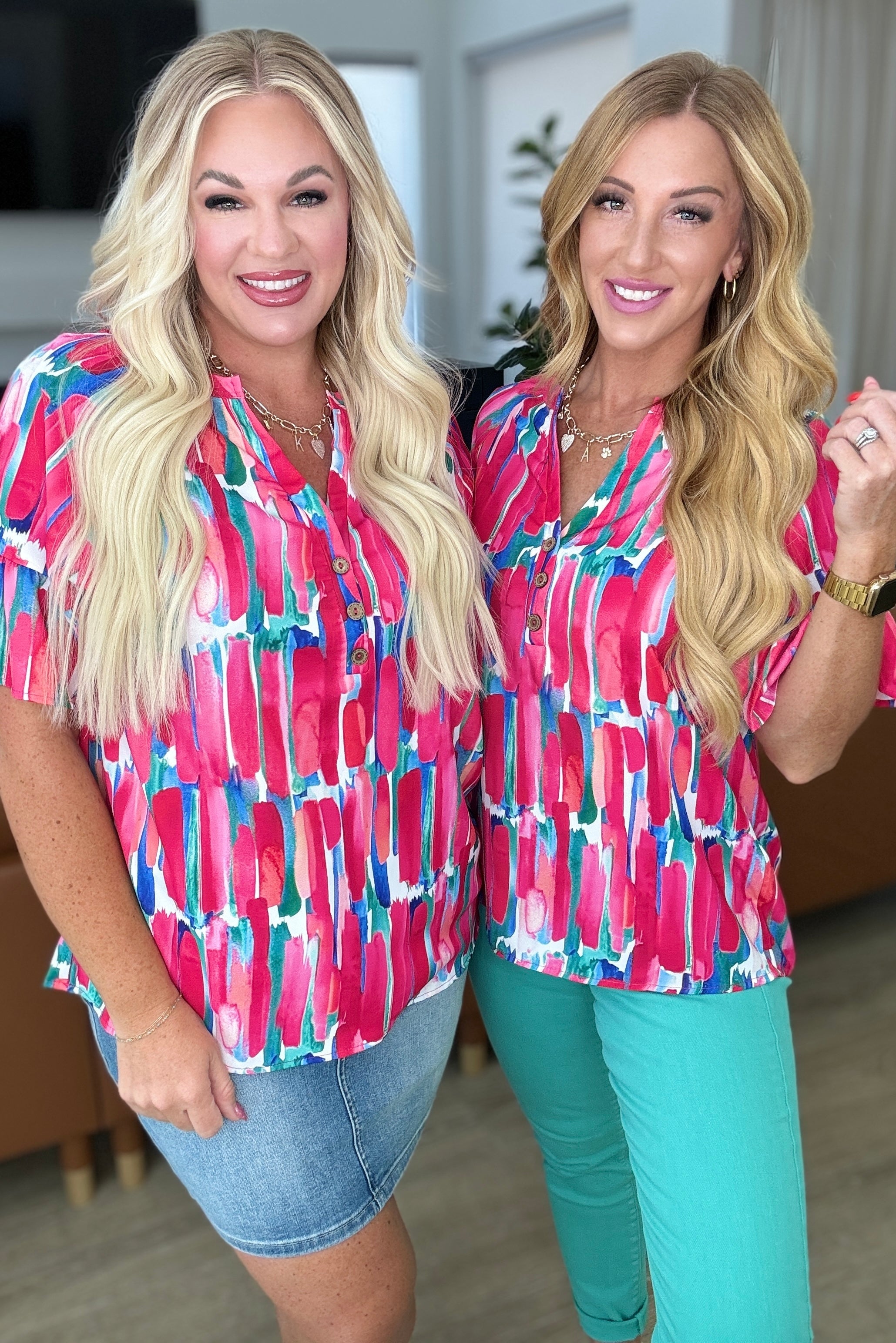 Art Exhibit V-Neck Blouse Tops Ave Shops- Tilden Co.