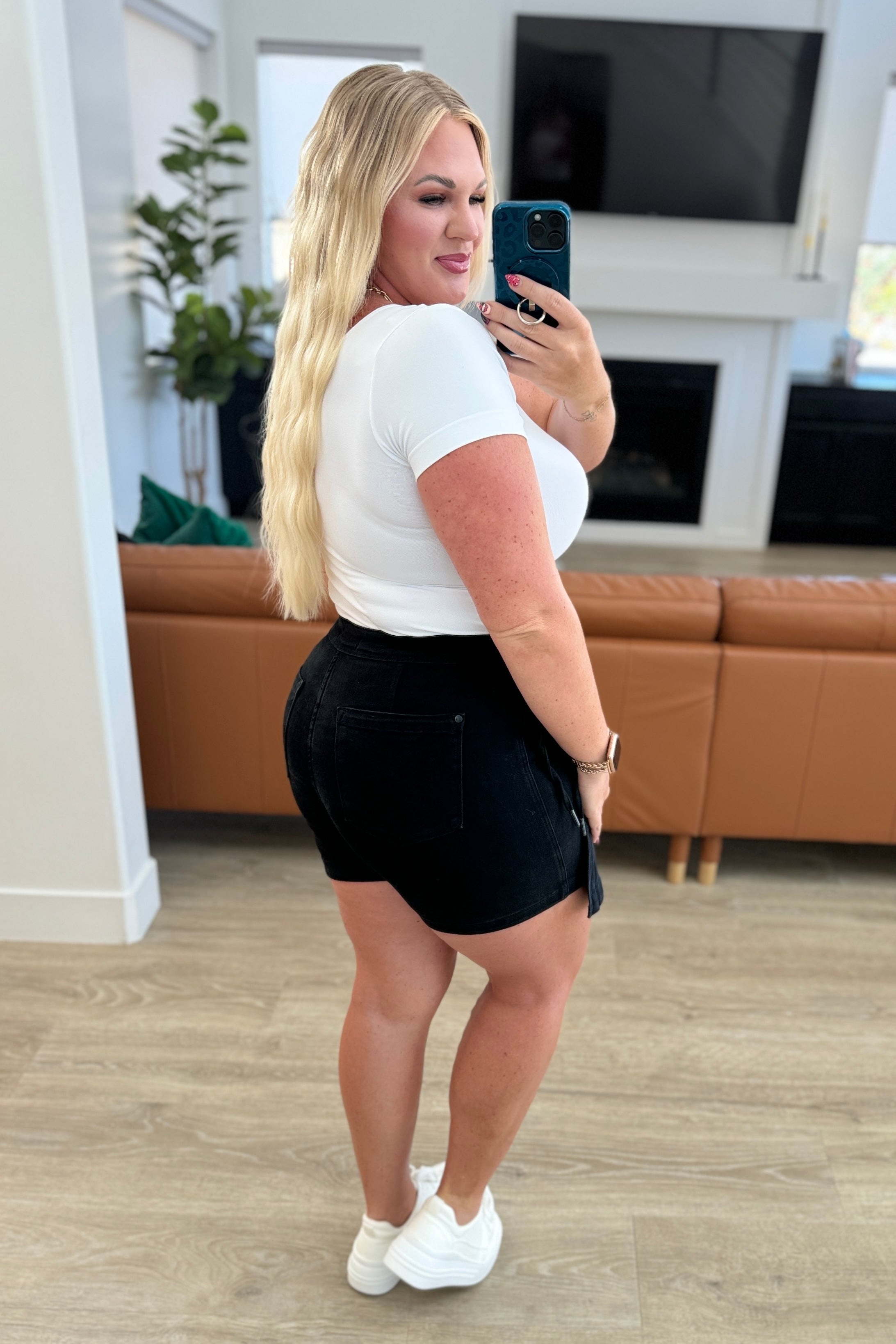 Bentli High Rise Side Tie Denim Skort in Black Denim Ave Shops- Tilden Co.