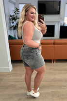 Greyson High Rise Button Fly Cuffed Shorts in Grey Denim Ave Shops- Tilden Co.