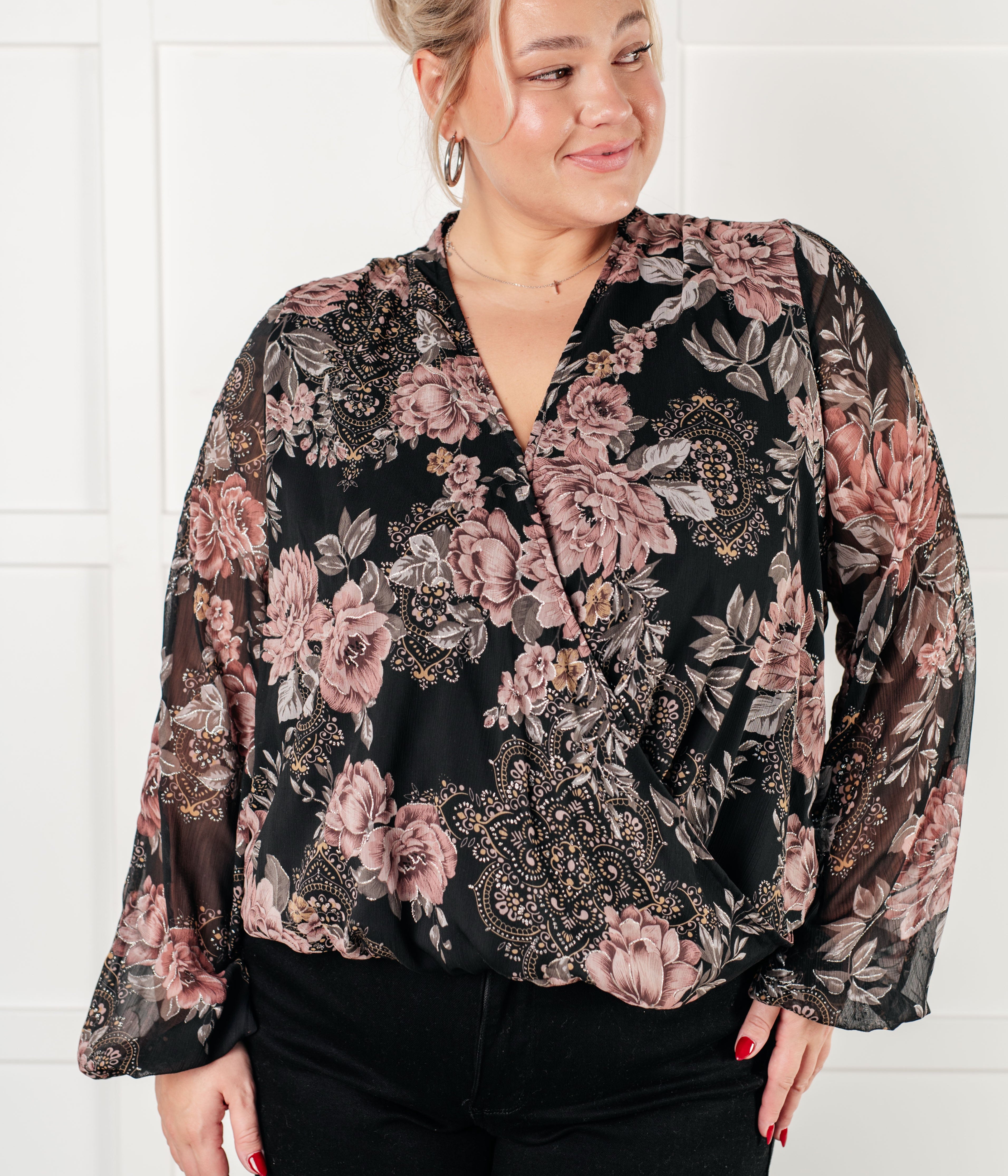 I Wish We Had it All Surplice Floral Blouse Blouses Ave Shops- Tilden Co.