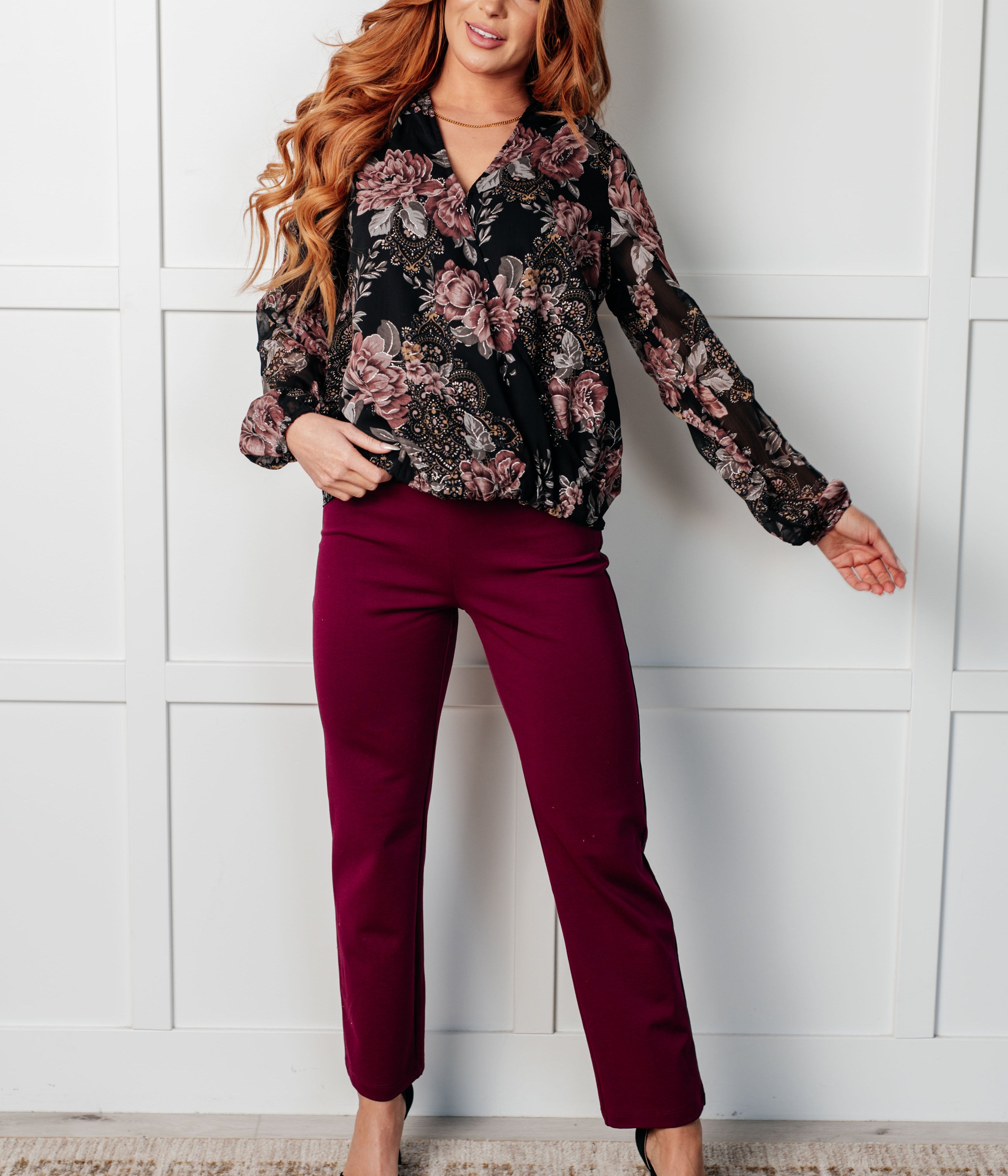 I Wish We Had it All Surplice Floral Blouse Blouses Ave Shops- Tilden Co.