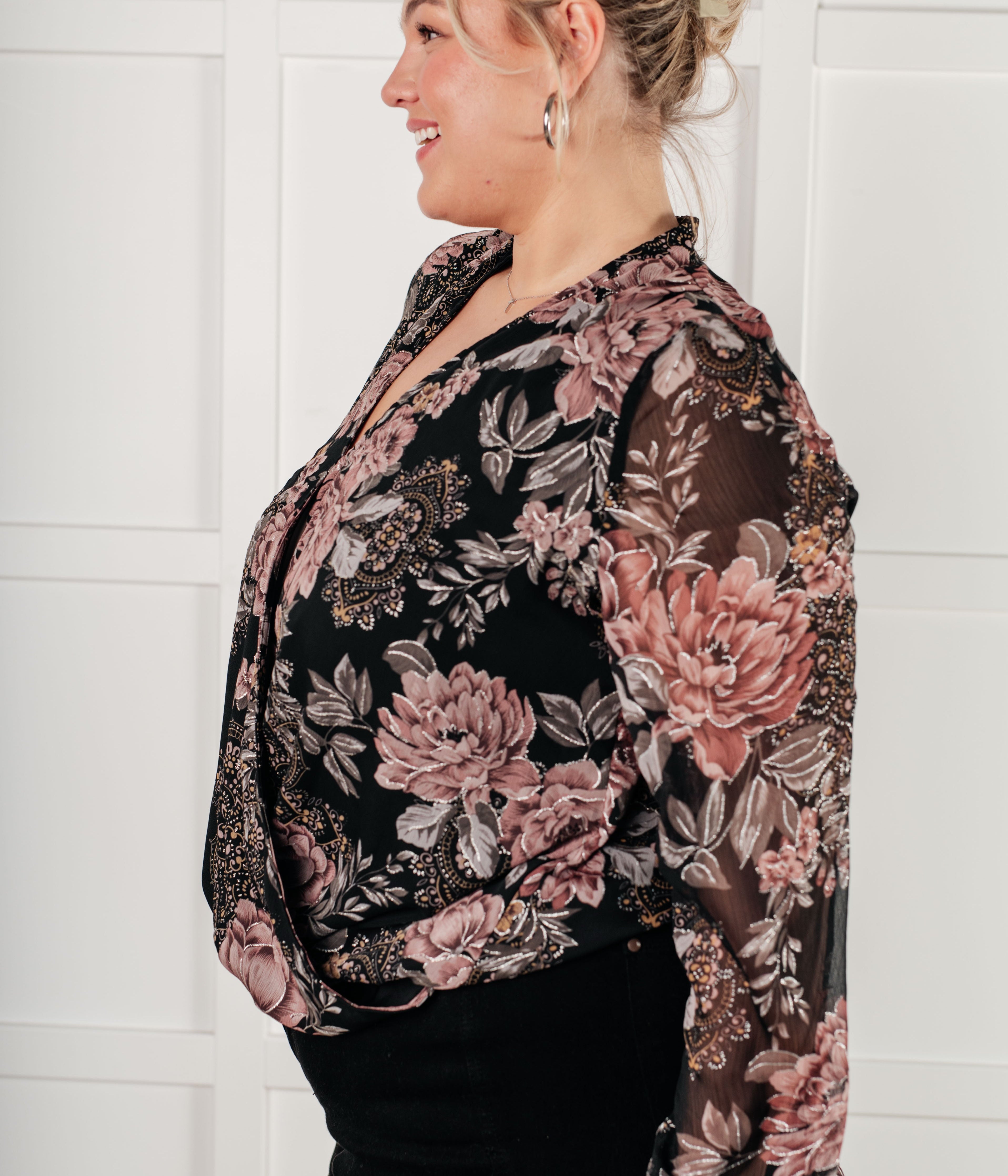 I Wish We Had it All Surplice Floral Blouse Blouses Ave Shops- Tilden Co.