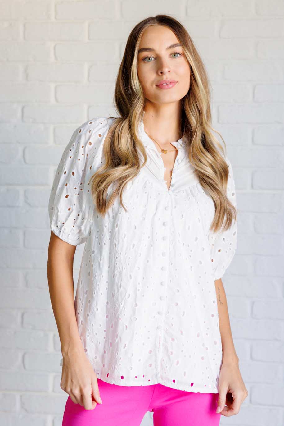 I'll Let You Know Eyelet Lace Blouse Blouses Ave Shops- Tilden Co.