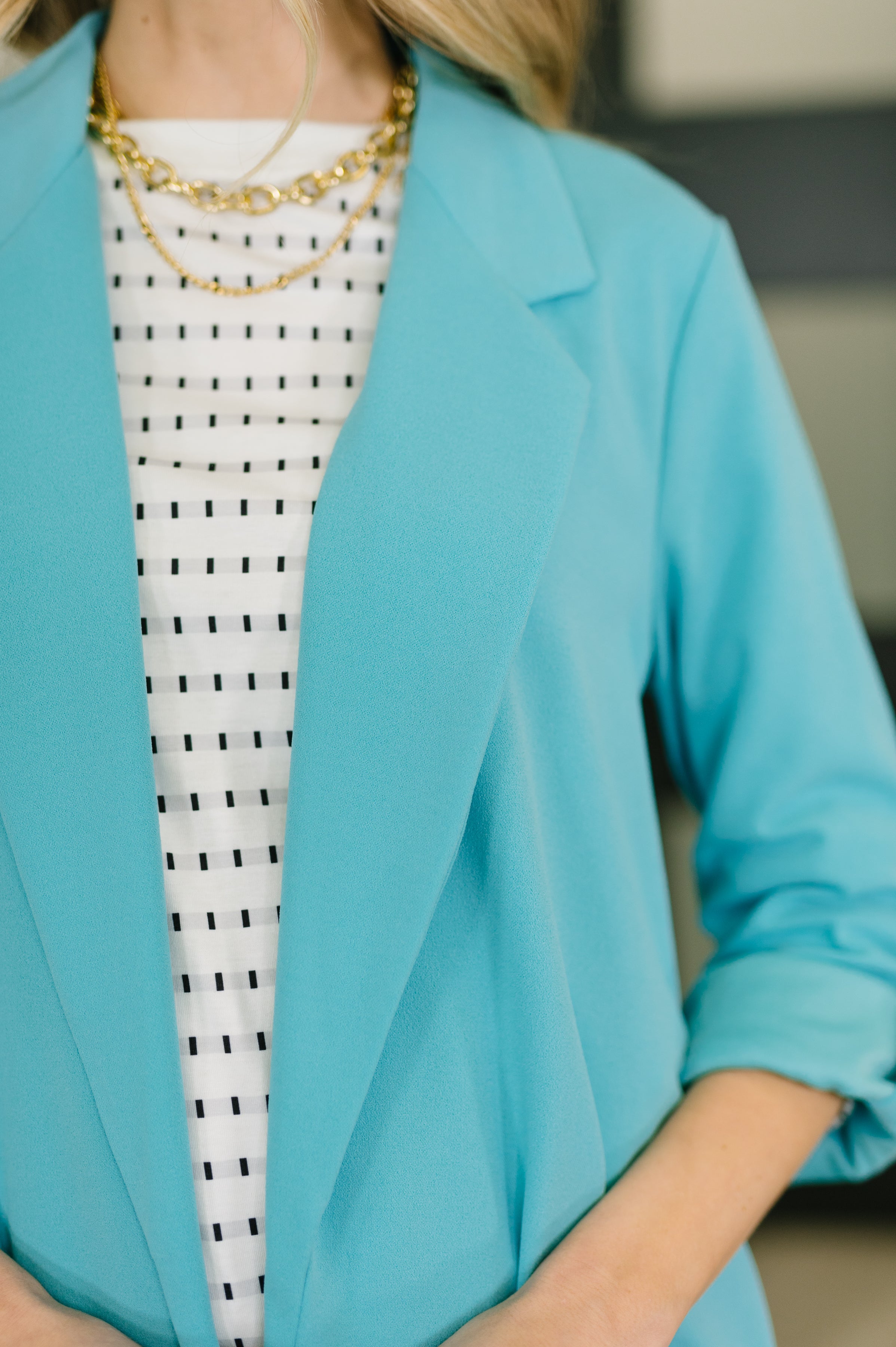 I'm Really That Gal Open Front Blazer in Aqua Cardigan Ave Shops- Tilden Co.