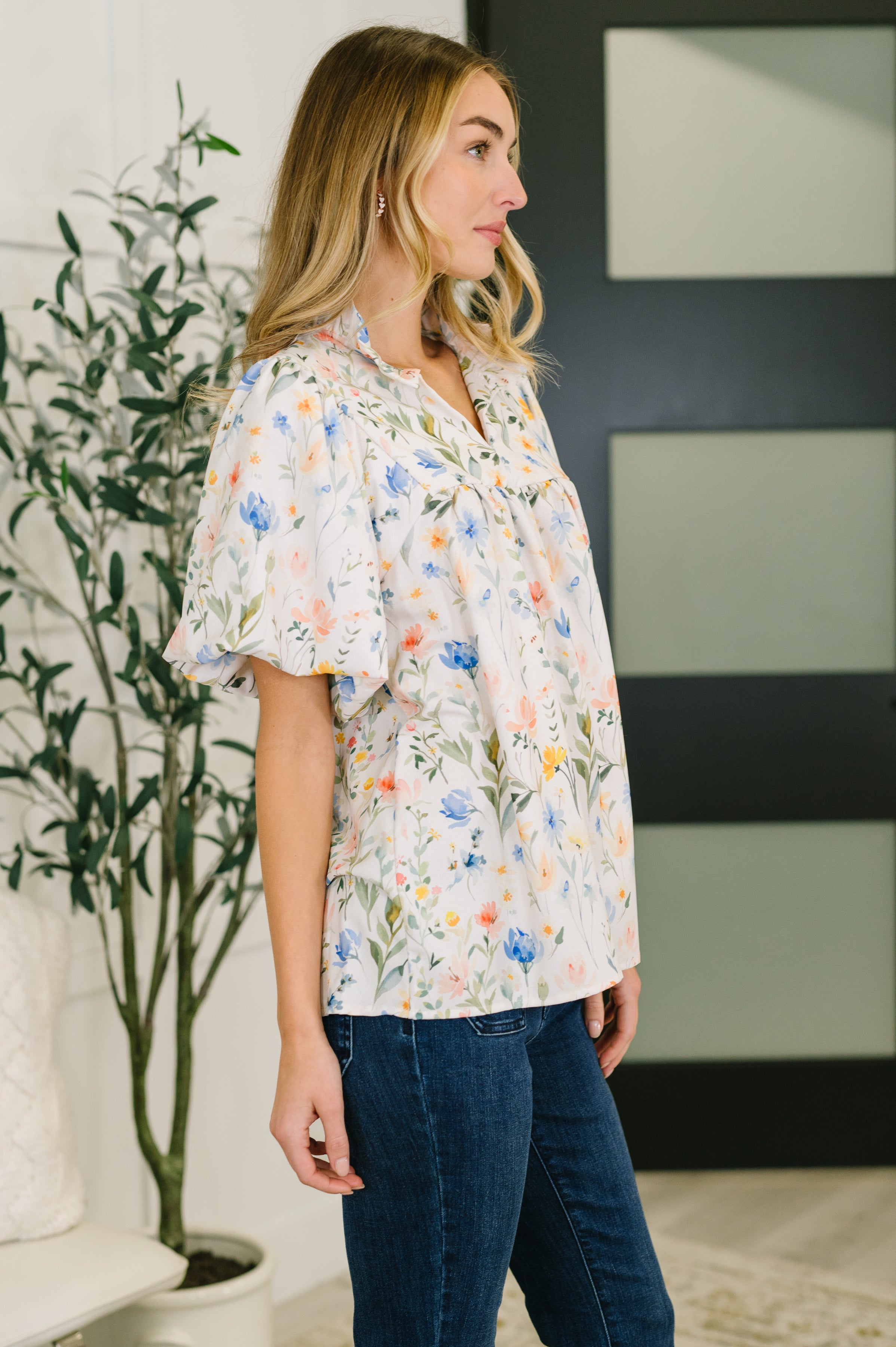 In All This Time Notch Neck Floral Blouse Blouse Ave Shops- Tilden Co.