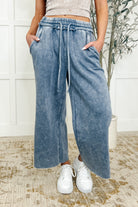 In or Out Wide Leg Cropped Pants Blue Grey Womens Ave Shops- Tilden Co.