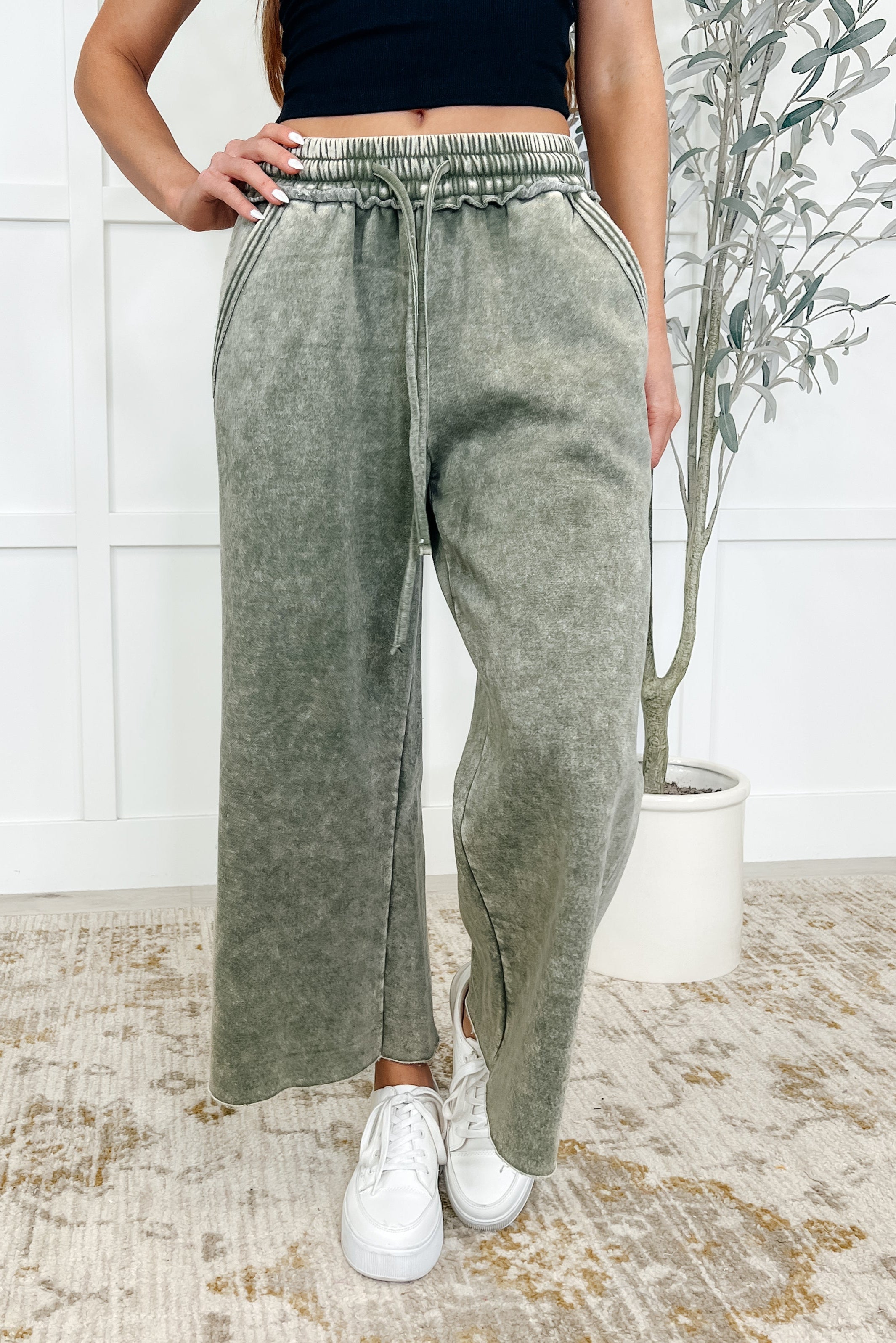 In or Out Wide Leg Cropped Pants Lt Olive Womens Ave Shops- Tilden Co.