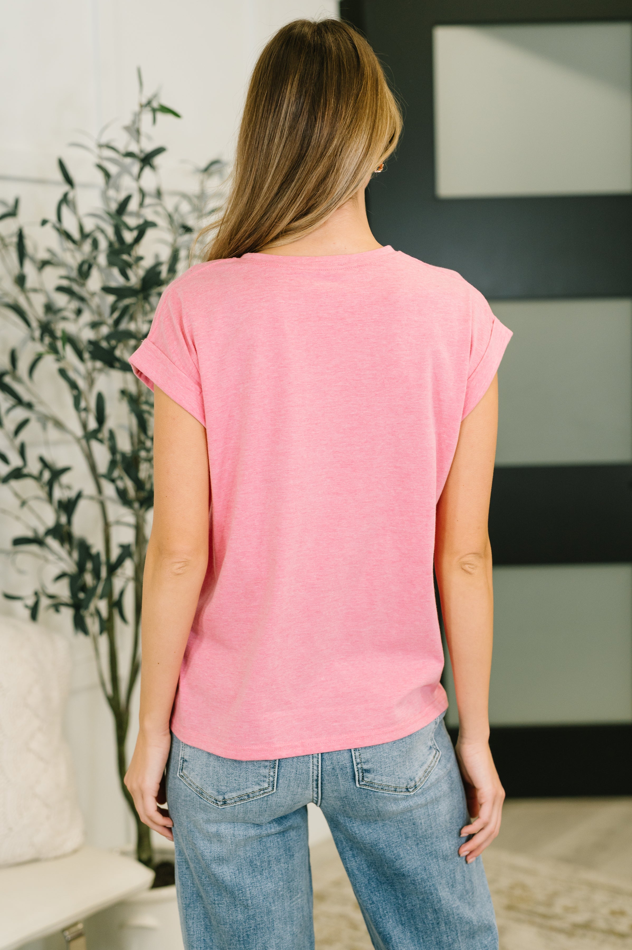 It Starts Here Basic Rolled Sleeve Tee in H Fuchsia Womens Ave Shops- Tilden Co.