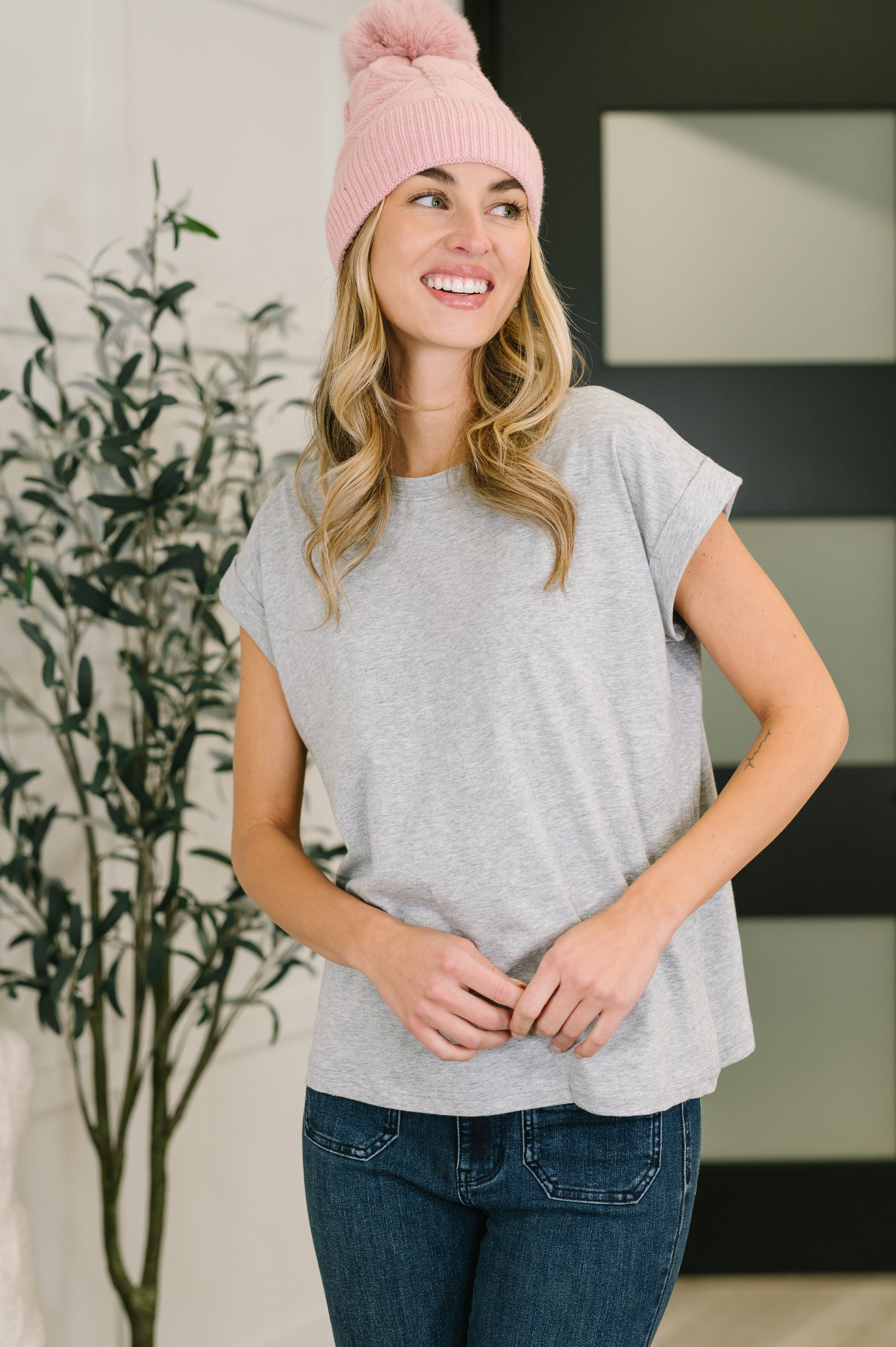 It Starts Here Basic Rolled Sleeve Tee in H Grey Womens Ave Shops- Tilden Co.