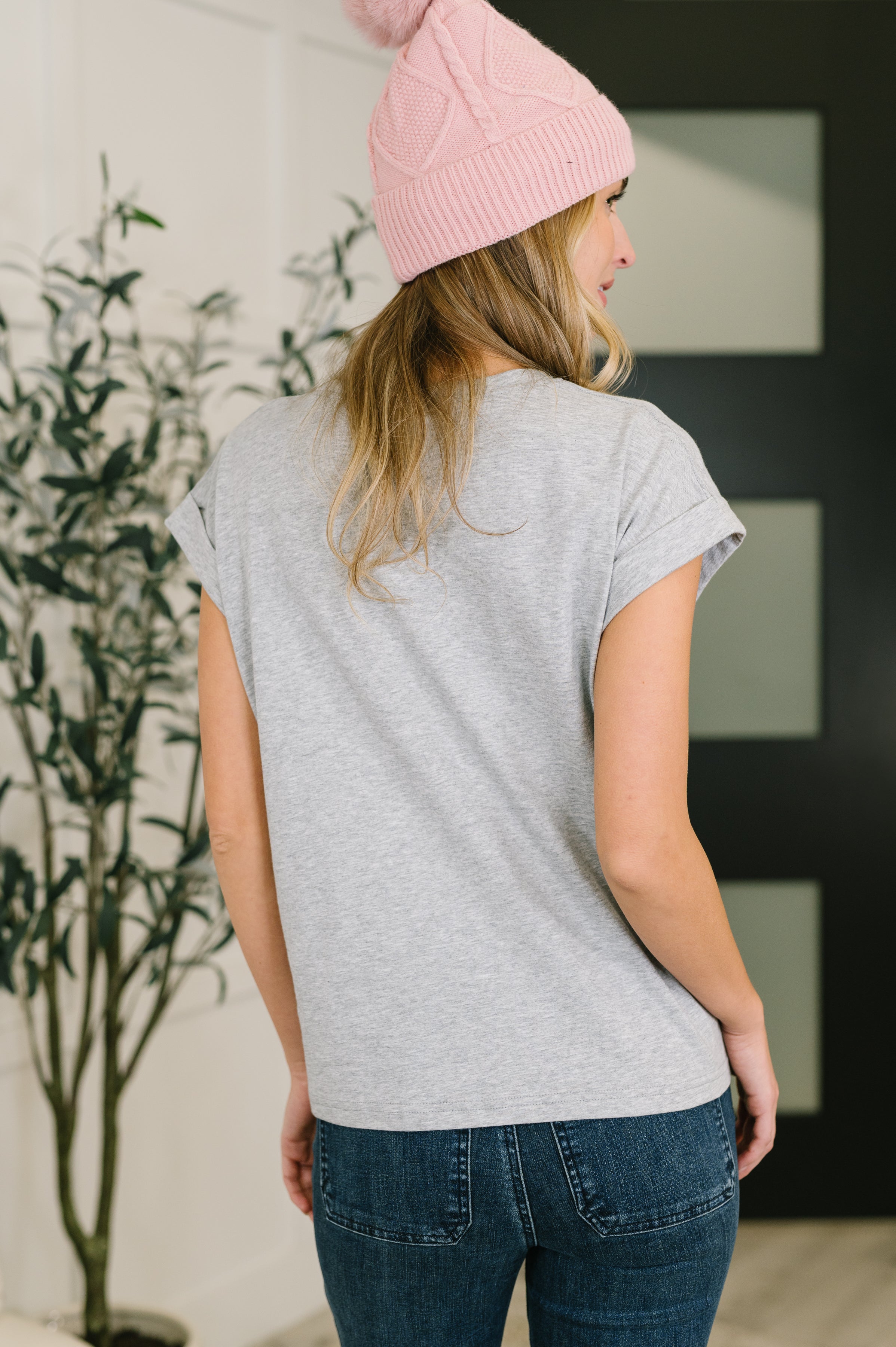 It Starts Here Basic Rolled Sleeve Tee in H Grey Womens Ave Shops- Tilden Co.