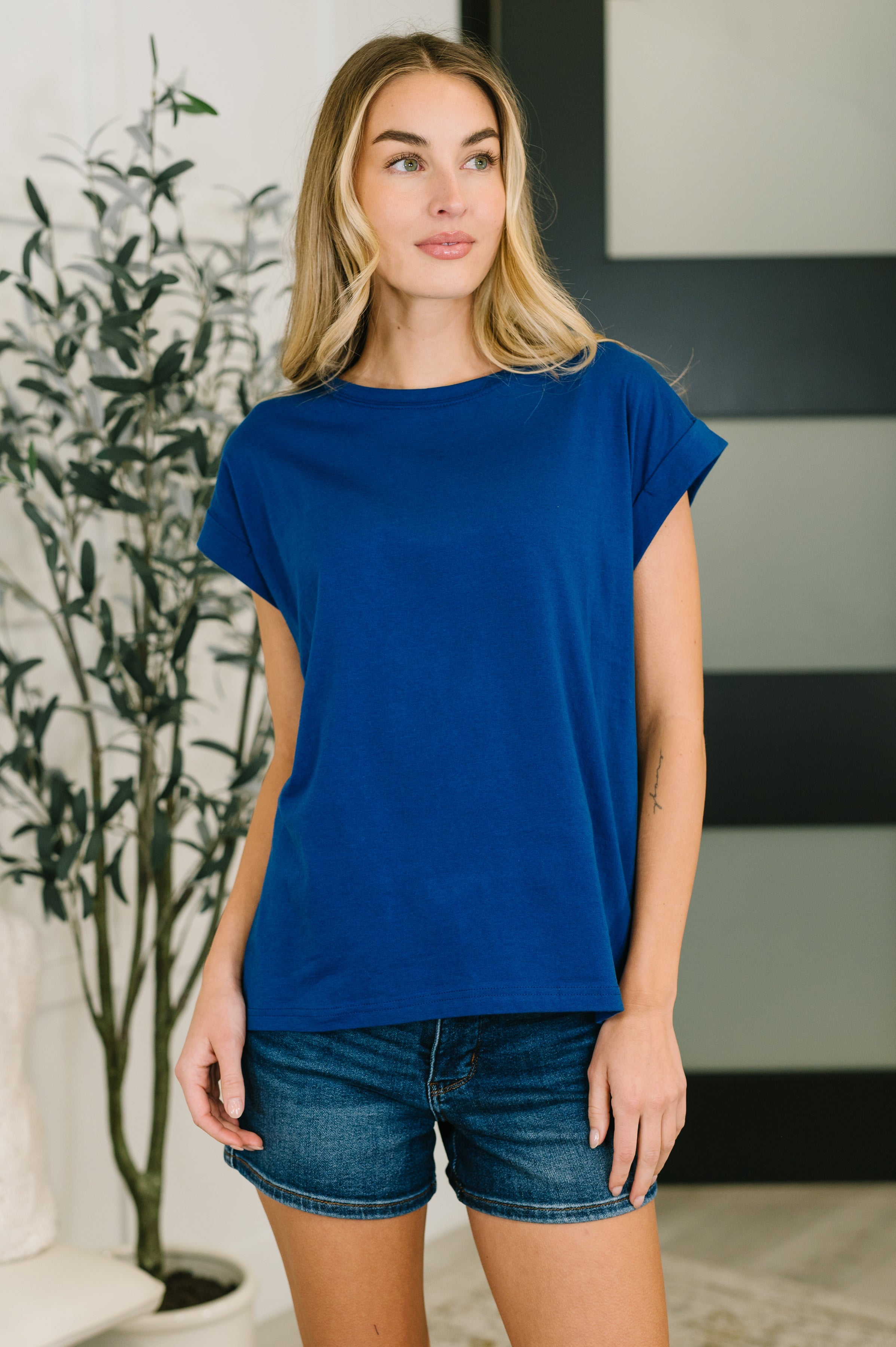 It Starts Here Basic Rolled Sleeve Tee in Lt Navy Womens Ave Shops- Tilden Co.