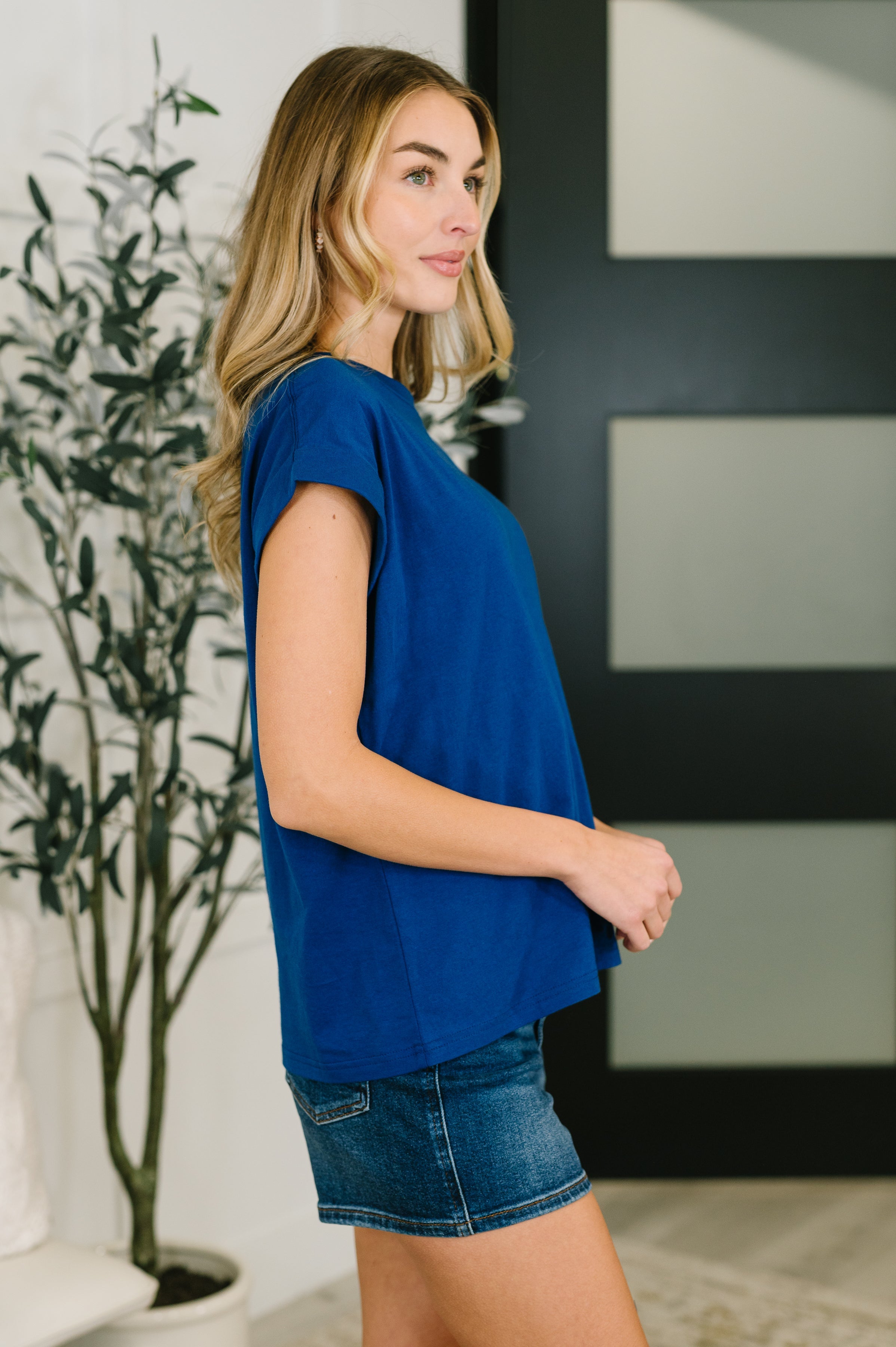 It Starts Here Basic Rolled Sleeve Tee in Lt Navy Womens Ave Shops- Tilden Co.