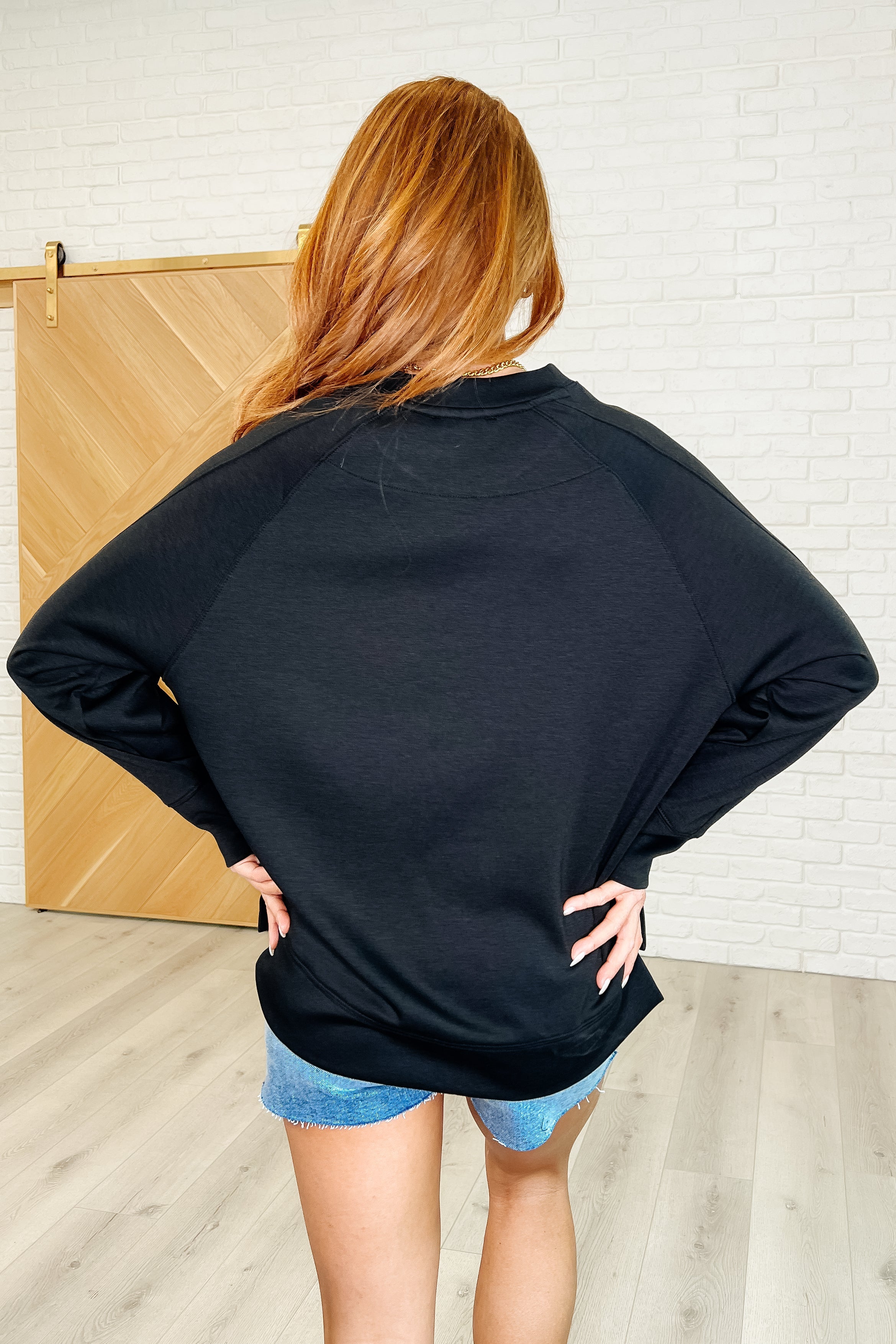 It's The Little Things Relaxed Scuba Pullover in Black Womens Ave Shops- Tilden Co.